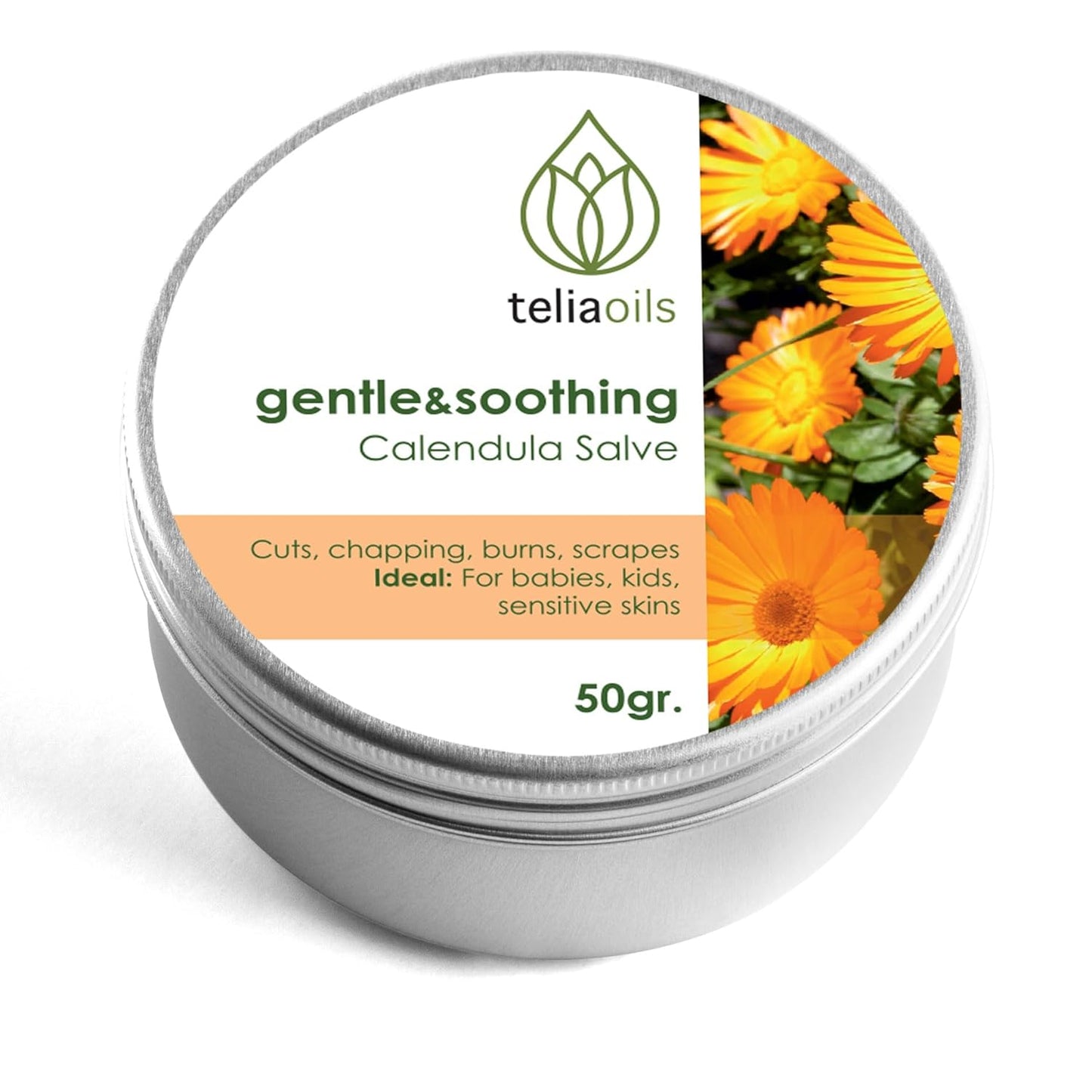 Teliaoils Calendula Salve (Marigold) For Baby Skin and Facial Use. Soothing Herbal Cream for Rashes, Irritated Skin, Dry Skin and Chapped Skin 50 Ml / 1.7 Oz