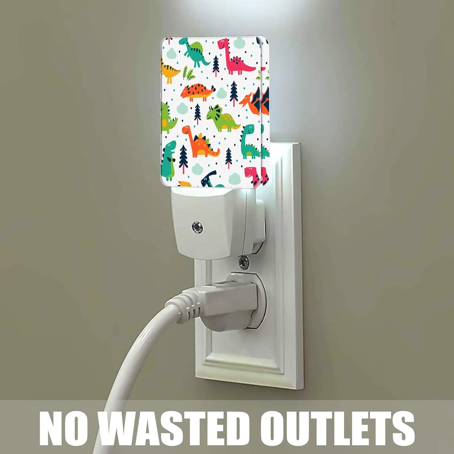 Colorful Dino Tree Night Light, Dusk to Dawn Smart Sensor Nightlight for Bedroom Bathroom Kitchen Hallway Stairs Hallway, Plug-in, Energy Efficient Decor Desk Lamp Gifts