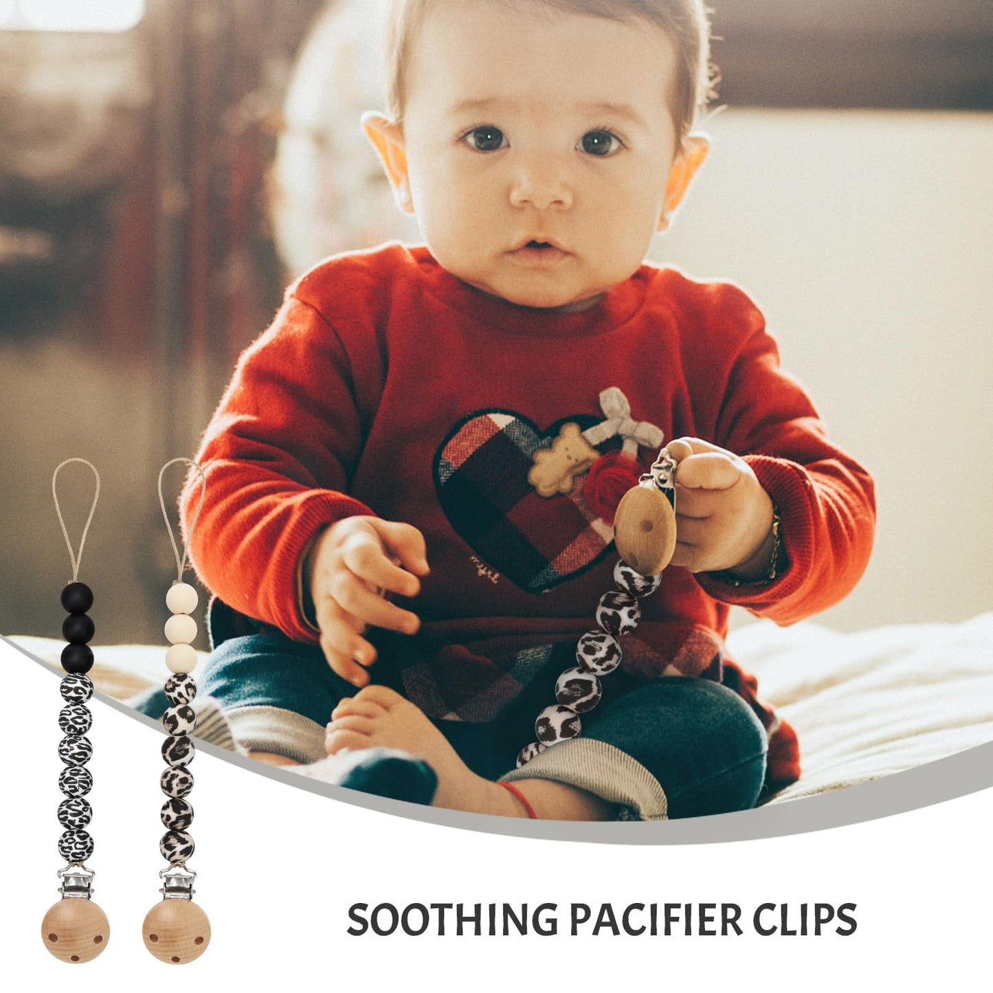 Pacifier Clips, 2PCS Silicone Soother Clips, BPA Free Pacifier Clip Pacifier Holder for Newborn Baby Boy Girl Gifts, Leopard Print