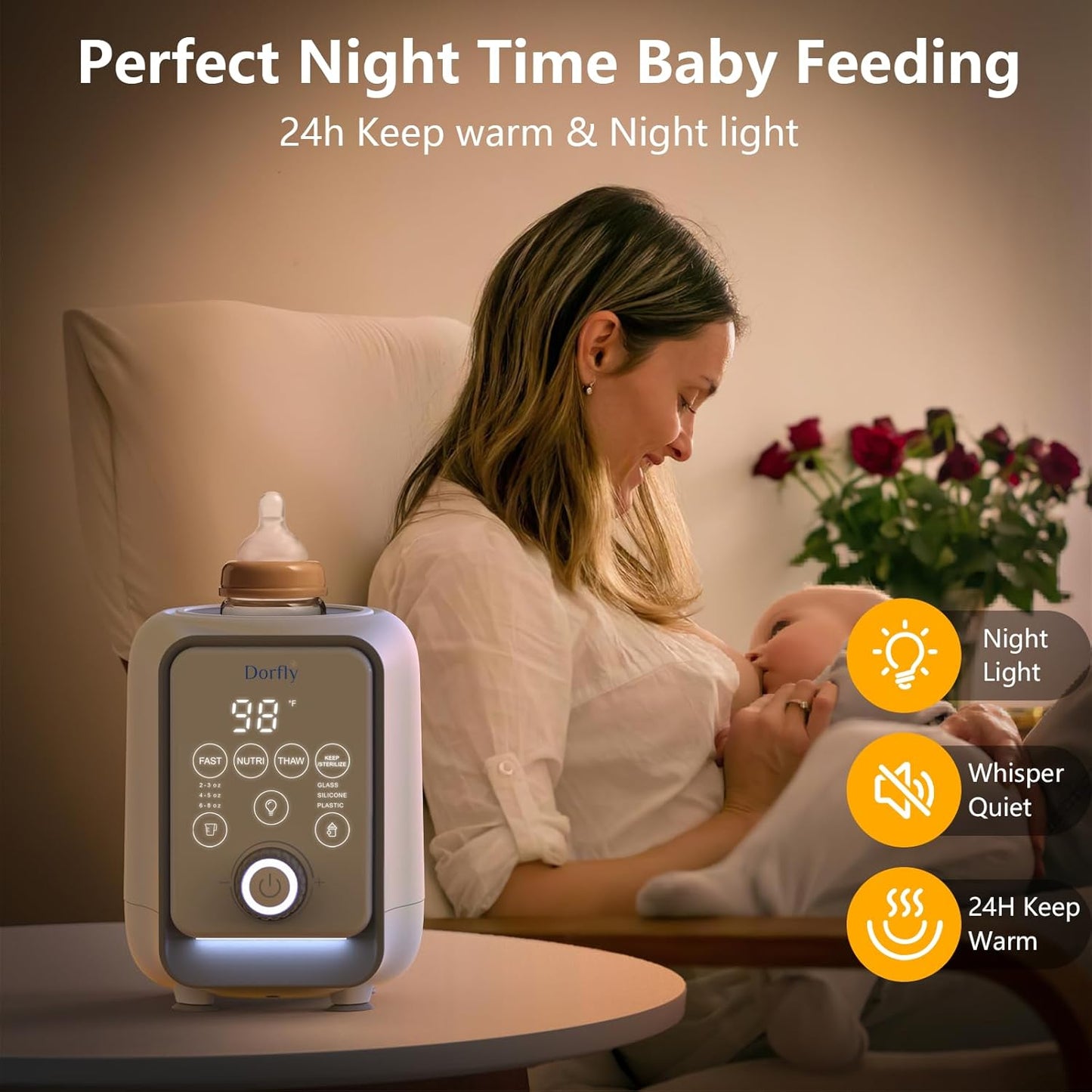 Swirlable Baby Bottle Warmer 3 Mins Fast Bottle Warmer 9 in 1 Bottle Warmer for Breastmilk & Formula Accurate Tempertature Control Milk Warmer for Baby with Night Light for Bedroom