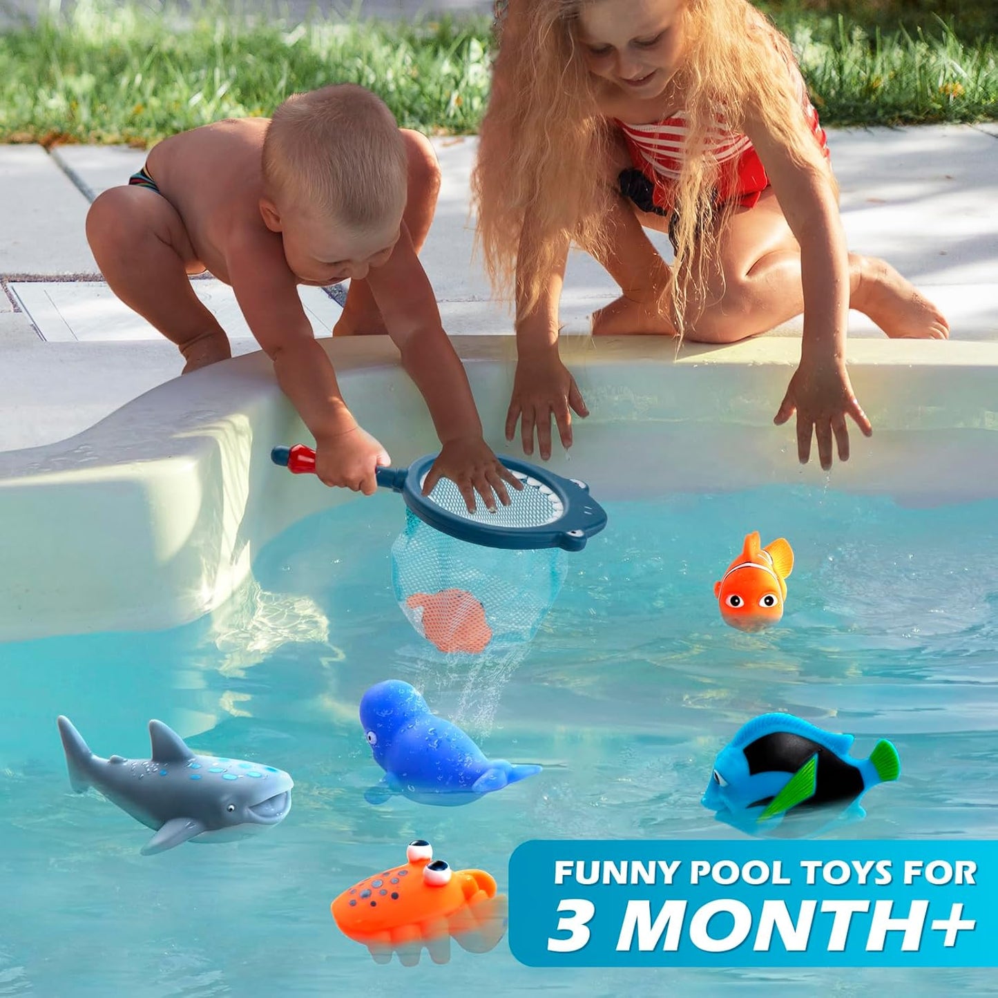 No Hole Mold Free Bath Toys for Toddlers 1-3, Water Toys for 6-12 Months Infants with Storage Bag, Baby Shark Toys for Pool, Bathtub, Beach, Shower, Tub, Kids Boys Girls