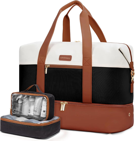 LOVEVOOK Weekender Bag, Large Travel Duffel Bag for Women with 2 Packing Cubes, Carry on Overnight Bag with Shoe Compartment, Mom Hospital Bags for Labor and Delivery