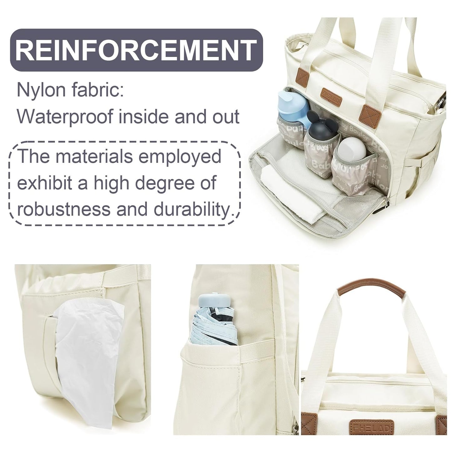 Tote Diaper Bags, Baby Diaper Handbag with 15.6 Inch Laptop Compartment, Travel Diaper Bag with Insulated Pocket Ideal for Baby Registry (Beige)