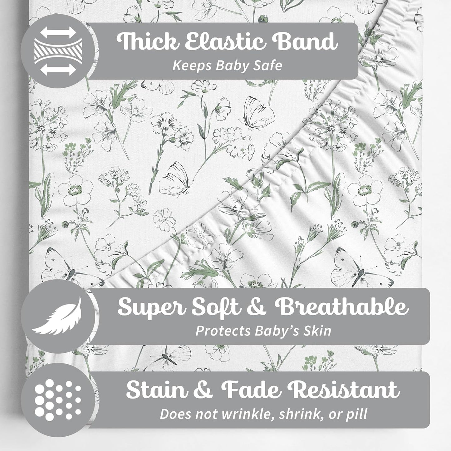 Baby Bassinet Sheets Girl (Butterfly Garden) 2-Pack - Fitted Bedside Bassinet Sheets - Buttery Soft Cotton Blend for Standard Mattress Pad - Compatible with Halo BassiNest