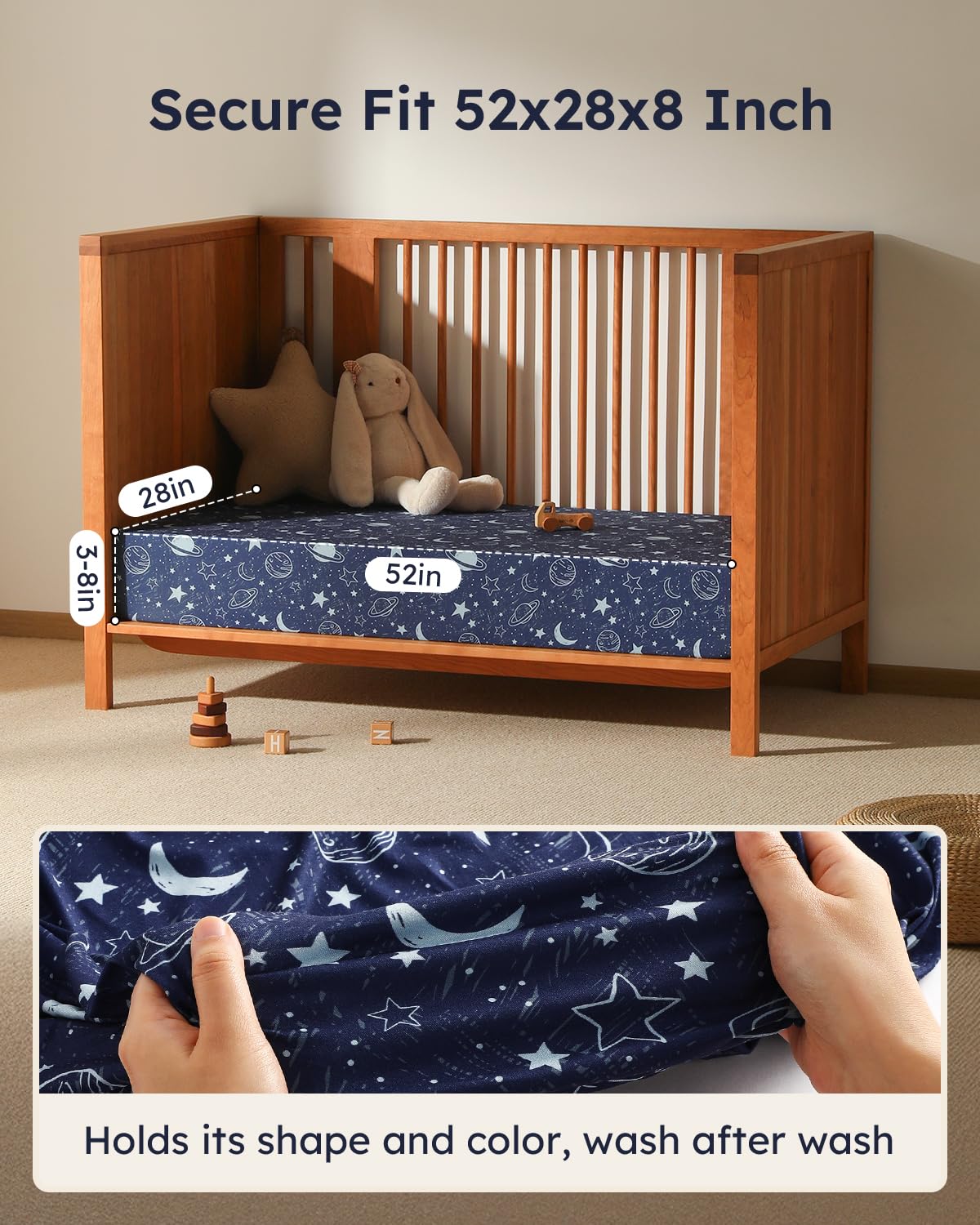 Baby Crib Sheets for Boys Girls, 28x52x8in Fitted Crib Sheet Neutral 3 Pack for Standard Crib and Toddler Mattress, Breathable Soft Microfiber Baby Sheet Blue Gray Planet
