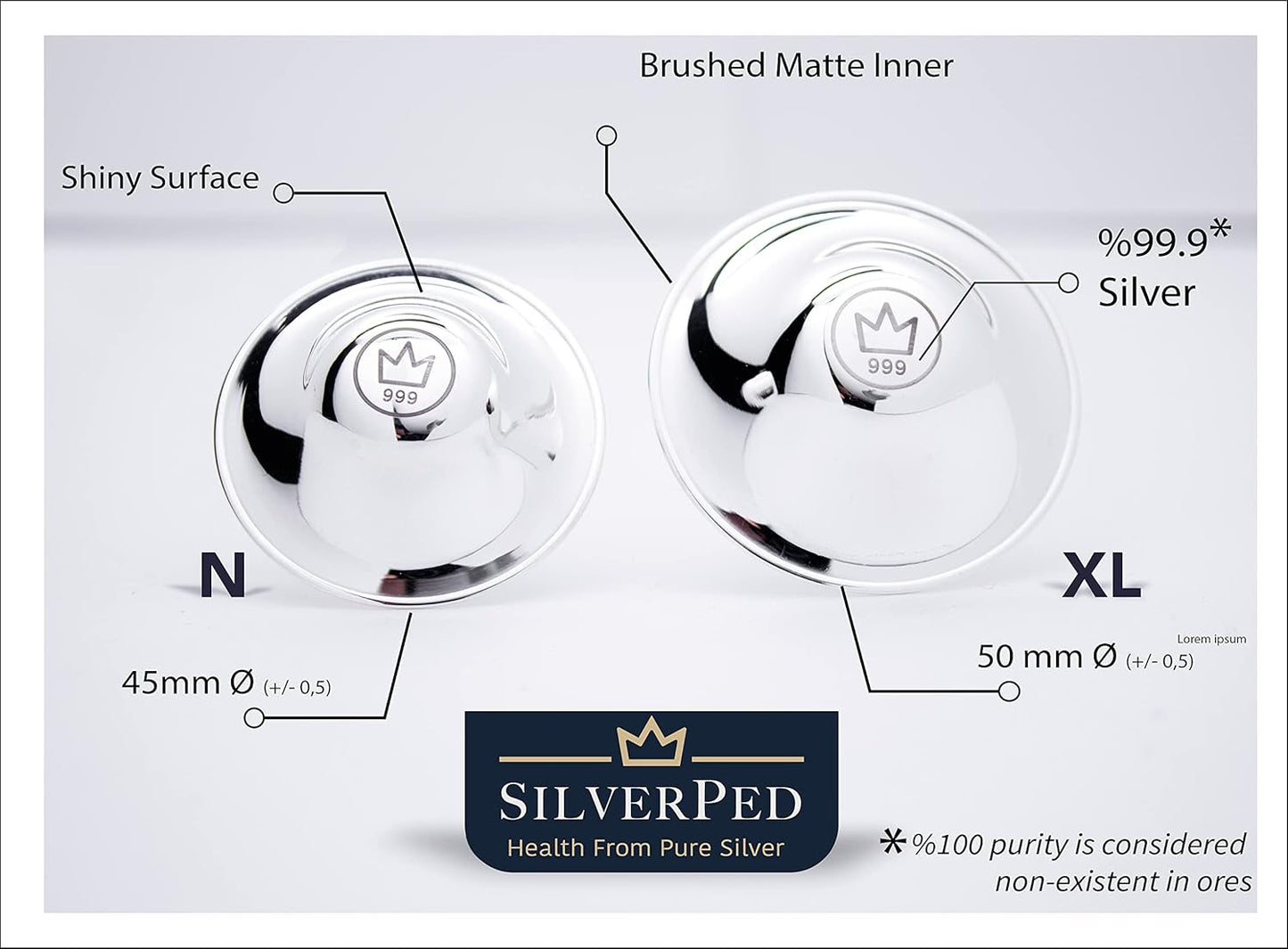 100% Silver Nipple Shield, Soothe and Protect Sore Nipples for Breastfeeding Newborn, Eco-Friendly Nickel-Free Silver Nipple Covers, Polished Surface, 2 Pieces (Standard)