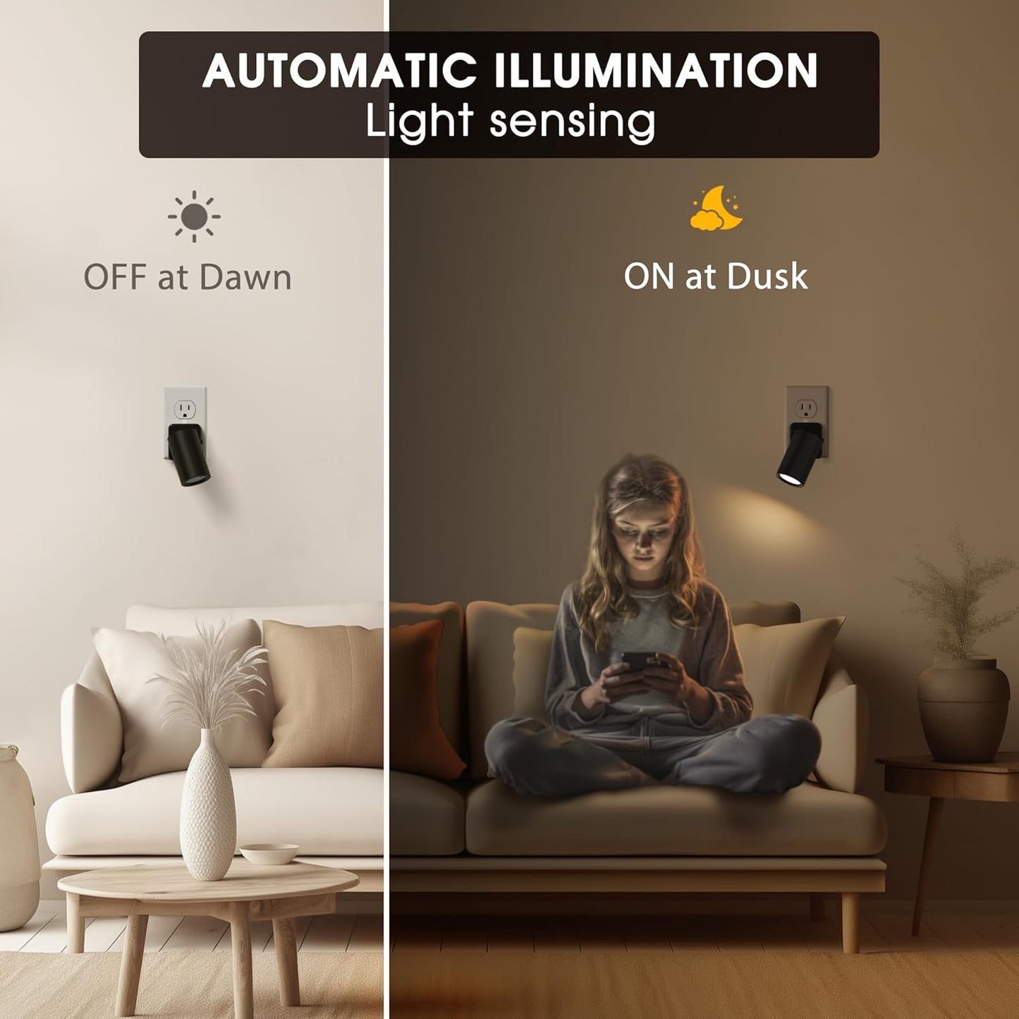 Briignite Night Lights Plug into Wall, 320° Rotation Plug in Night Light, Dusk to Dawn Nightlight, Dimmable Soft White 1W Led Night Light for Bedroom, Spot Light, Kids Room, Stair