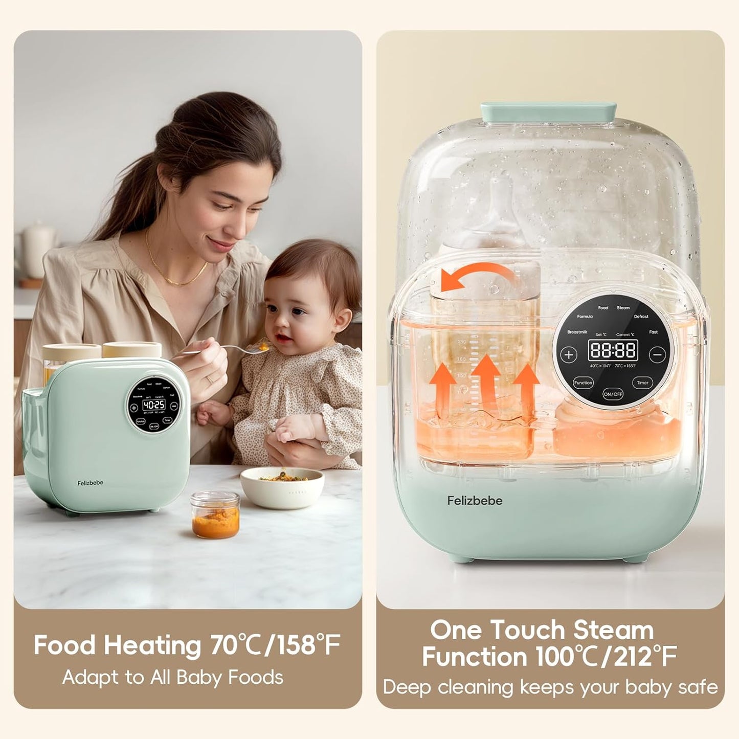 Baby Bottle Warmer, Felizbebe 10-in-1 Double Bottle Warmer for Breastmilk or Formula, Accurate Temperature Control, Timer, Sterili-zing, Defrost, Heat Food, Keep Warm, Breast Milk Warmer for Baby