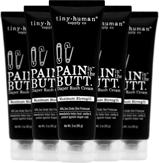 Pain in The Butt MAX Diaper Rash Cream, 3oz, 40% Zinc Oxide, 6-Pack, Natural Ingredients, Petrolatum Free, Soothing, Rapid Relief and Protection for Baby