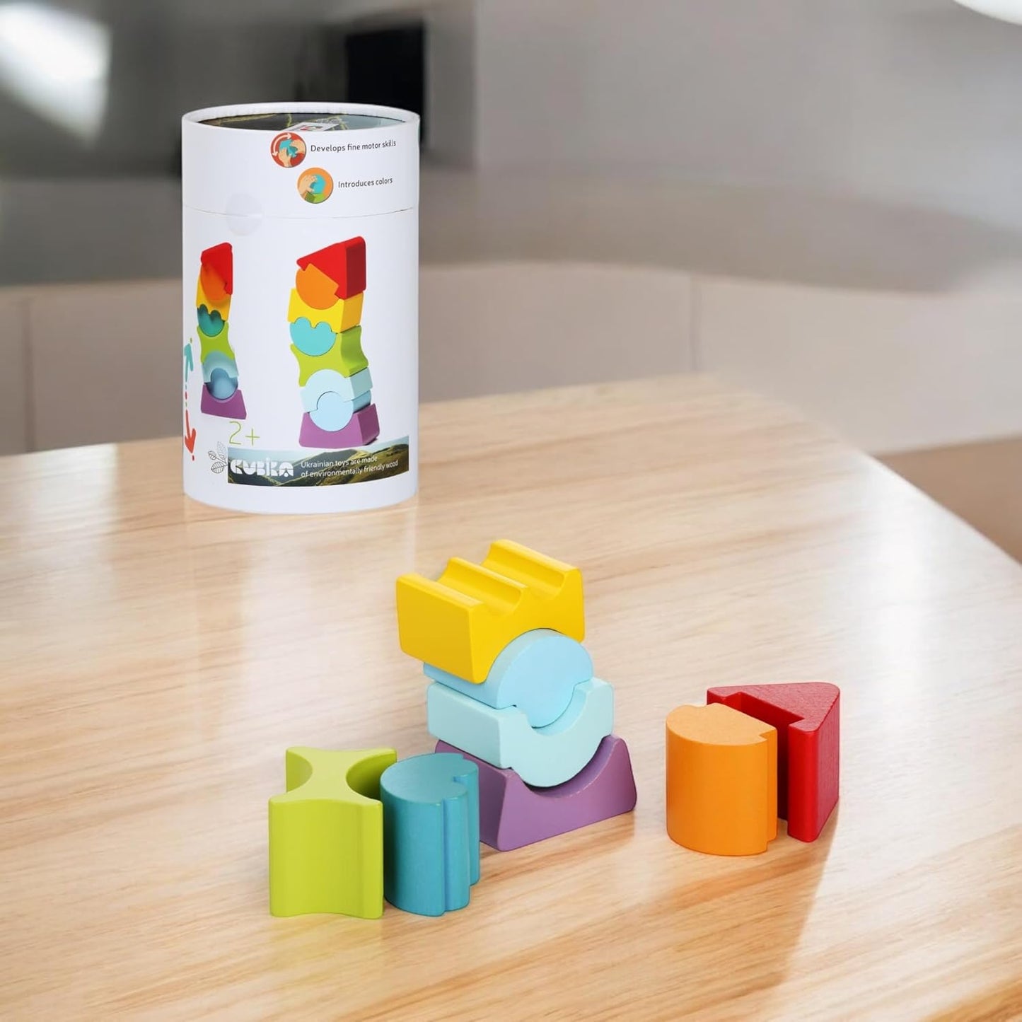 CUBIKA Flexible Tower Wooden Toy– Montessori Puzzle for Toddlers Ages 3+– Size and Shape Sorting Kids Stacking Toy– FSC-Certified Wood, German Water-Based Paints, Travel-Friendly