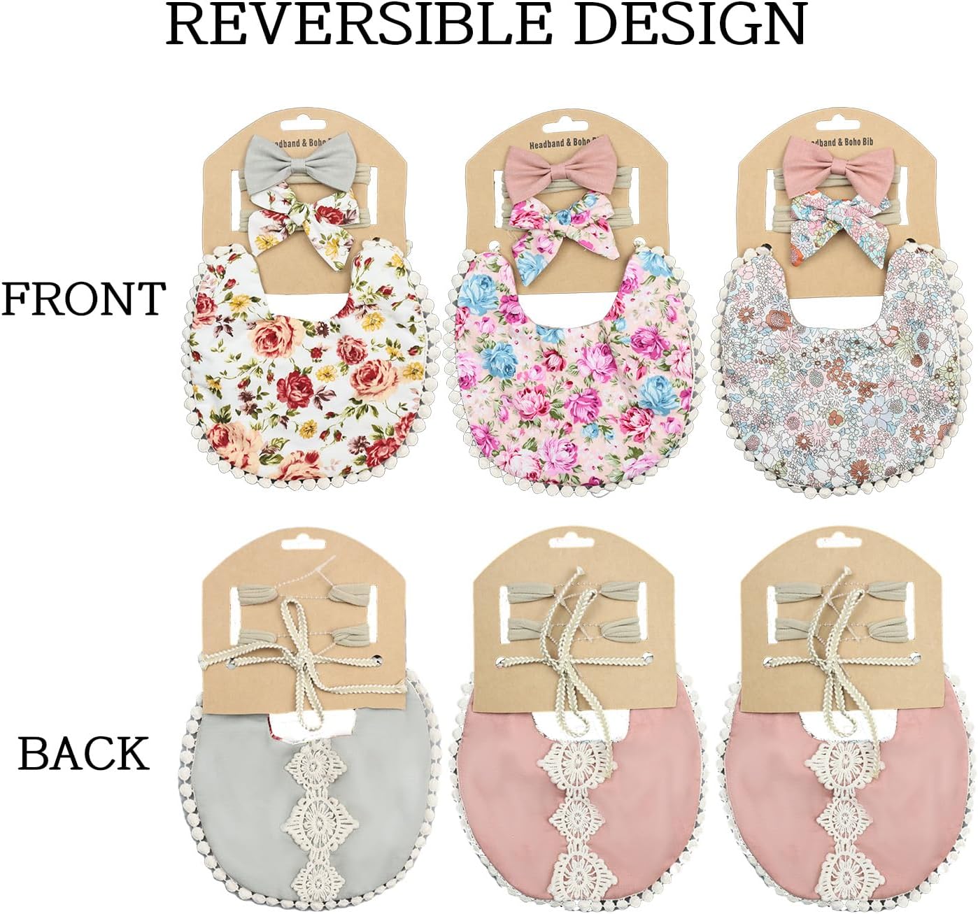Baby Girls Floral Print Bibs, Reversible Burp Cloth Set for Newborn Infant Toddlers