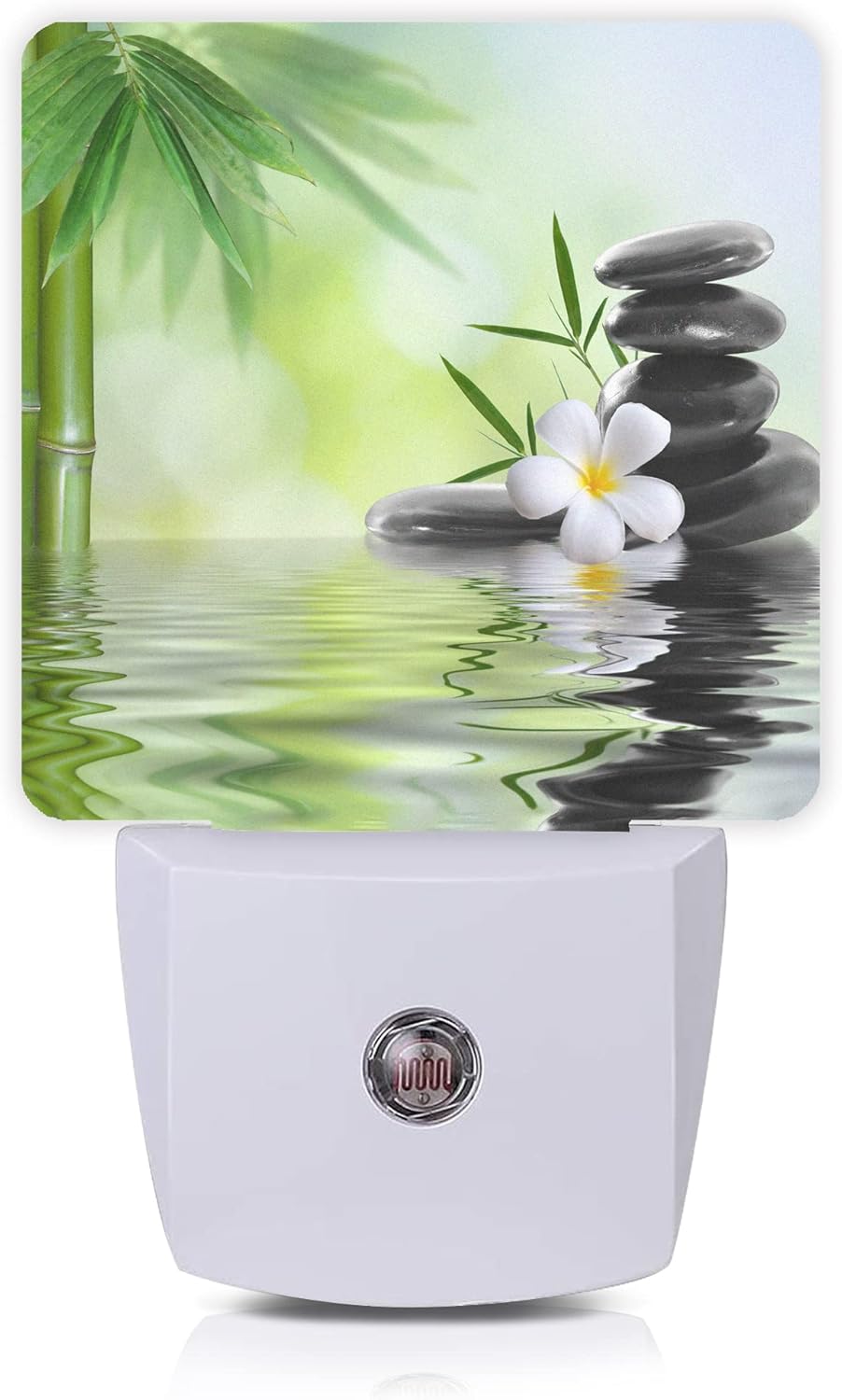 Zen Stones Bamboo Tree Jasmine Flower Spa Night Light Plug-in LED Nightlights Auto Sensor Night Lamp Dusk-to-Dawn Lamp Home Decor for Nursery Children Girls Boys