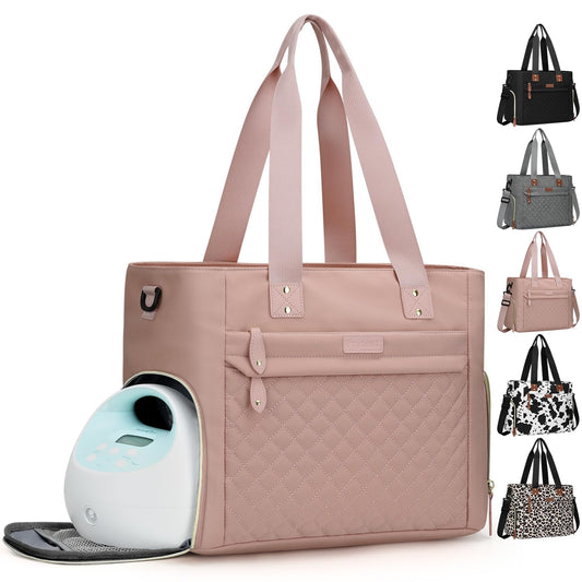 Diaper Bag Tote for Working Mom, Large Travel Diaper Tote for Mom and Dad with 14 Inch Laptop Sleeve, Mommy Maternity Travel Baby Bag for Boys and Girls, Pink