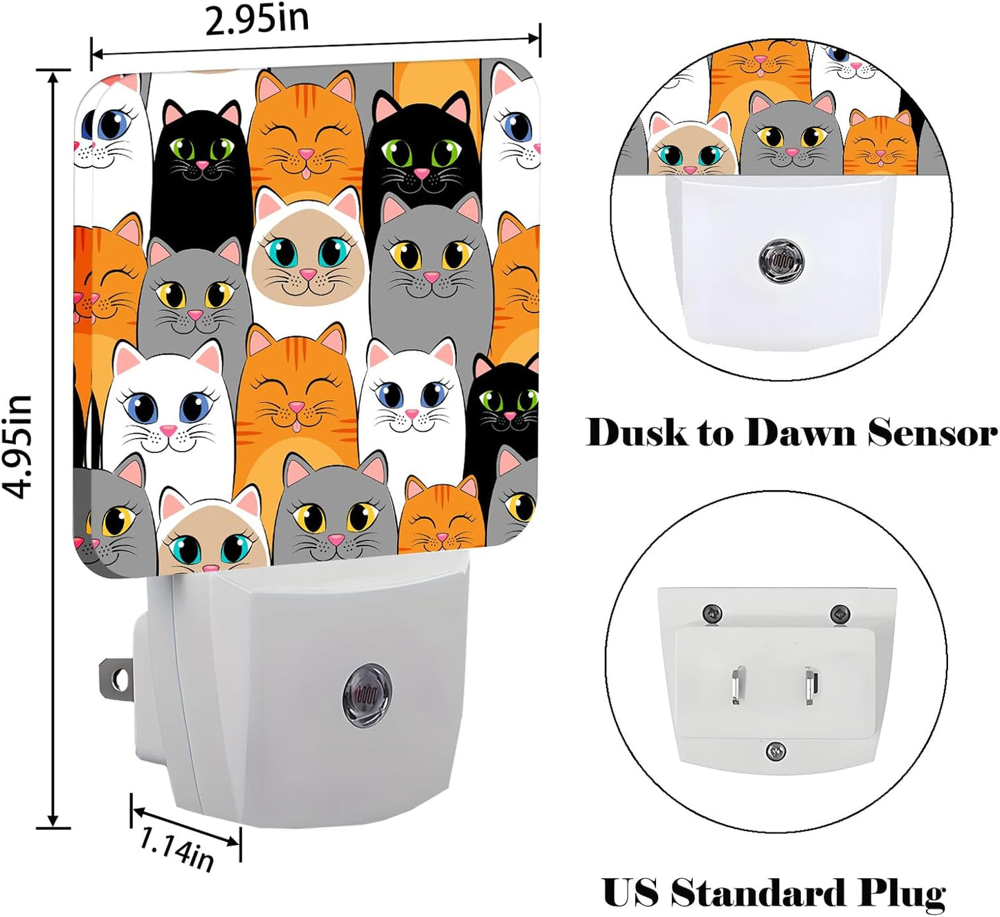 Cats Night Light,Plug Into Wall Decor for Stairway,Hallway,Kitchen,Dusk to Dawn Sensor Nightlights for Boys/Girls/Women/Men Room Gifts