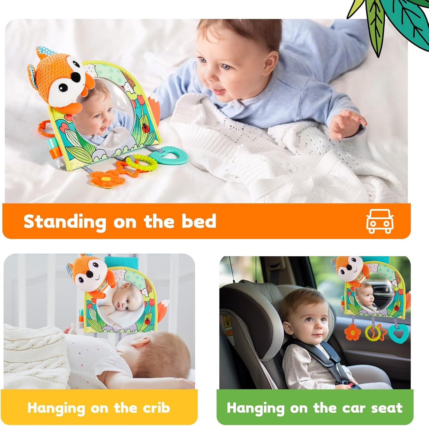 Koty Infant Car Seat Toy - Kick and Play Activity Center with Mirror, Teether and Crinkle Paper, Fun Travel Baby Toy for Rear Car Seat, Easier Drive with Newborns, Babies