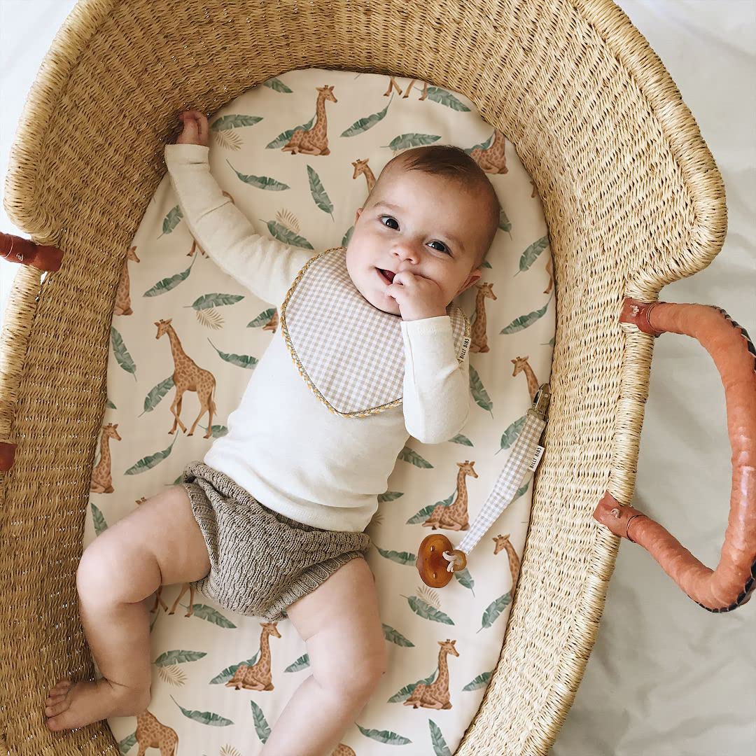 Stretch Fitted Bassinet Sheet Set BROLEX 2 Pack Cradle Sheets for Bassinet Pad/Mattress,Unisex Boys Girls,Ultra Soft,Giraffe Leaf