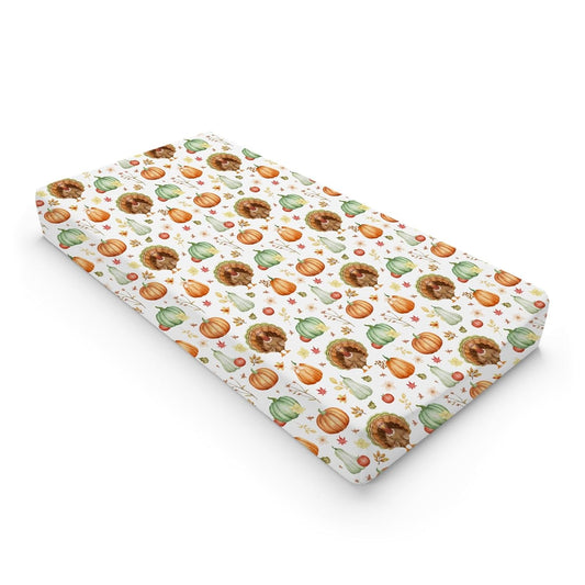 Thanksgiving Turkey Pumpkins Baby Changing Pad Covers for Boy Girl 32''x16'' Fall Turkey Maple Leaves Autumn Floral Fitted Change Table Mats Soft Breathable Nursery Diaper Changing Table Sheets
