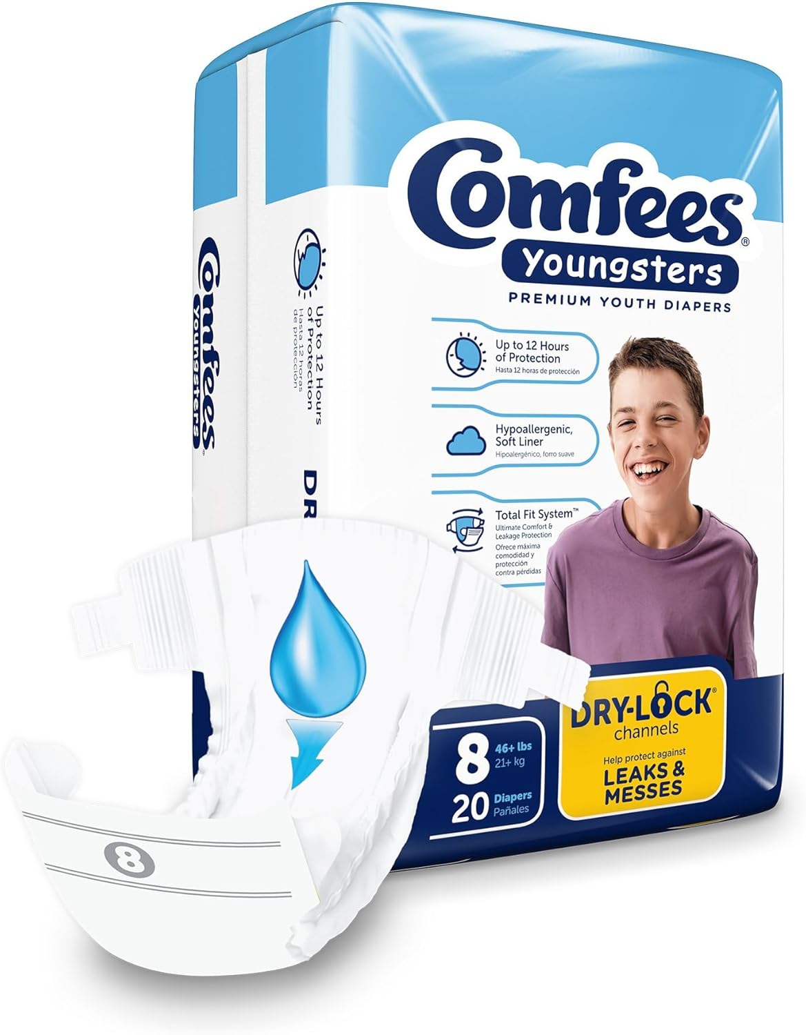 Comfees Youngsters Youth Incontinence Brief 8 Heavy Absorbency Contoured, CMF-8, 80 Ct