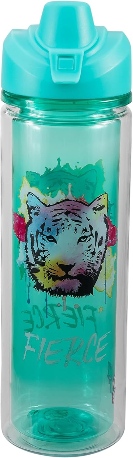 COOL GEAR Essence Chugger Water Bottle with Wide Mouth & Flip Up Design | Double-Wall Insulation and Carry Loop For Easy On-The-Go Use (2-Pack, 20 oz, Stay Wild/Fierce)