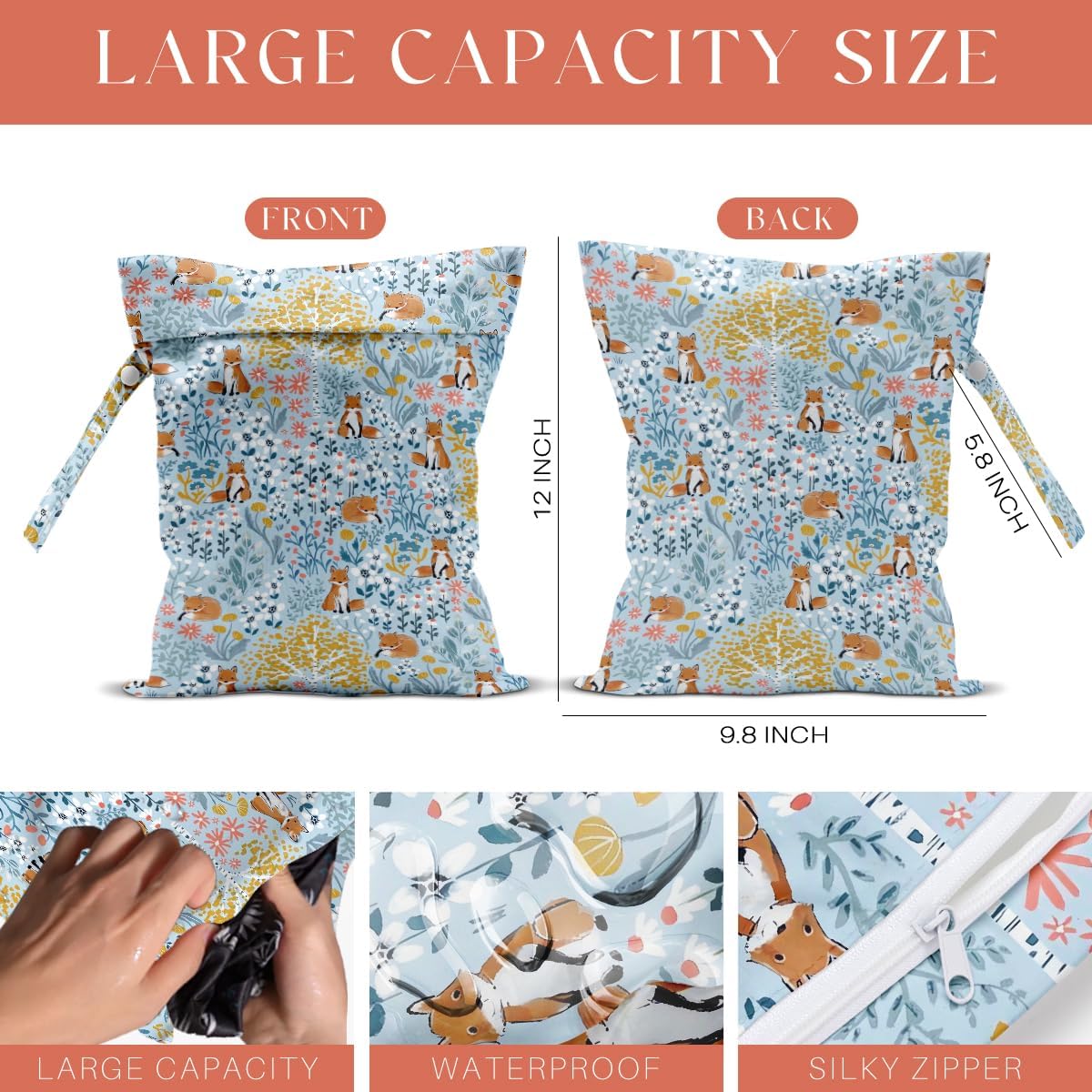 4 Pack Cute Wet Bag Waterproof Washable Reusable Wet Dry Bag for Swimsuit Dirty Clothes Diaper Travel Beach Pool Birthday Camping Toiletries Beach Essentials，Botanical Gardening Forest Fox Cat Deer