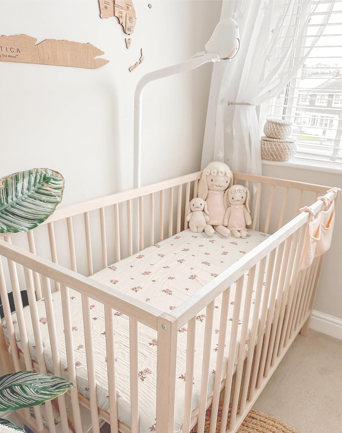 Mini Crib Sheets for Baby Boy Girl 2 Pack, Neutral Mini Crib Mattress Sheet 24" x 38", Muslin Nursery Bedding Soft and Breathable Comfort (Vintage Blossom & Pink)