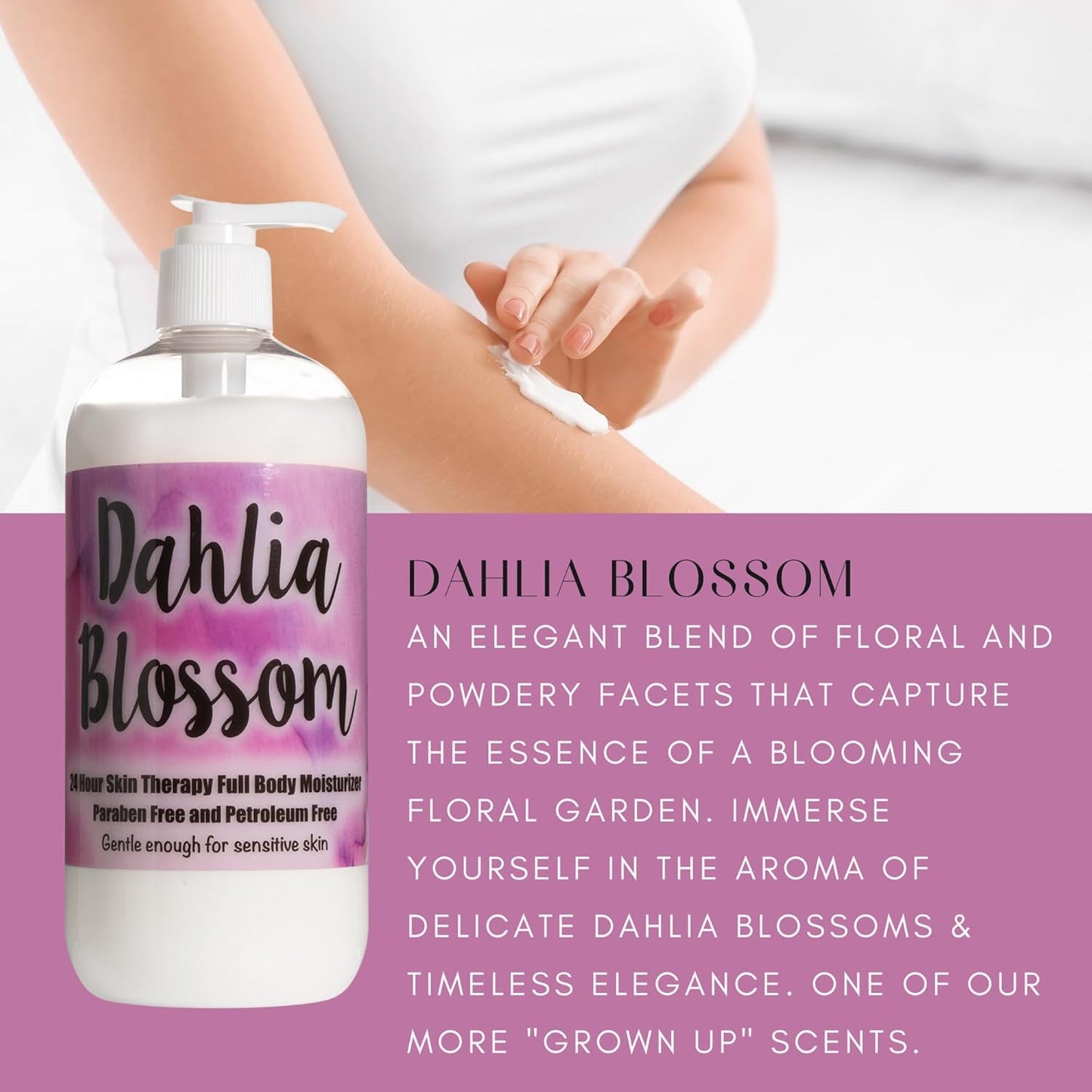 The Lotion Company Dahlia Blossom Lotion – 24 Hour Skin Therapy, Full Body Moisturizer with Aloe Vera & Vitamins, Paraben Free, Non-Greasy, Made in USA, 16 oz