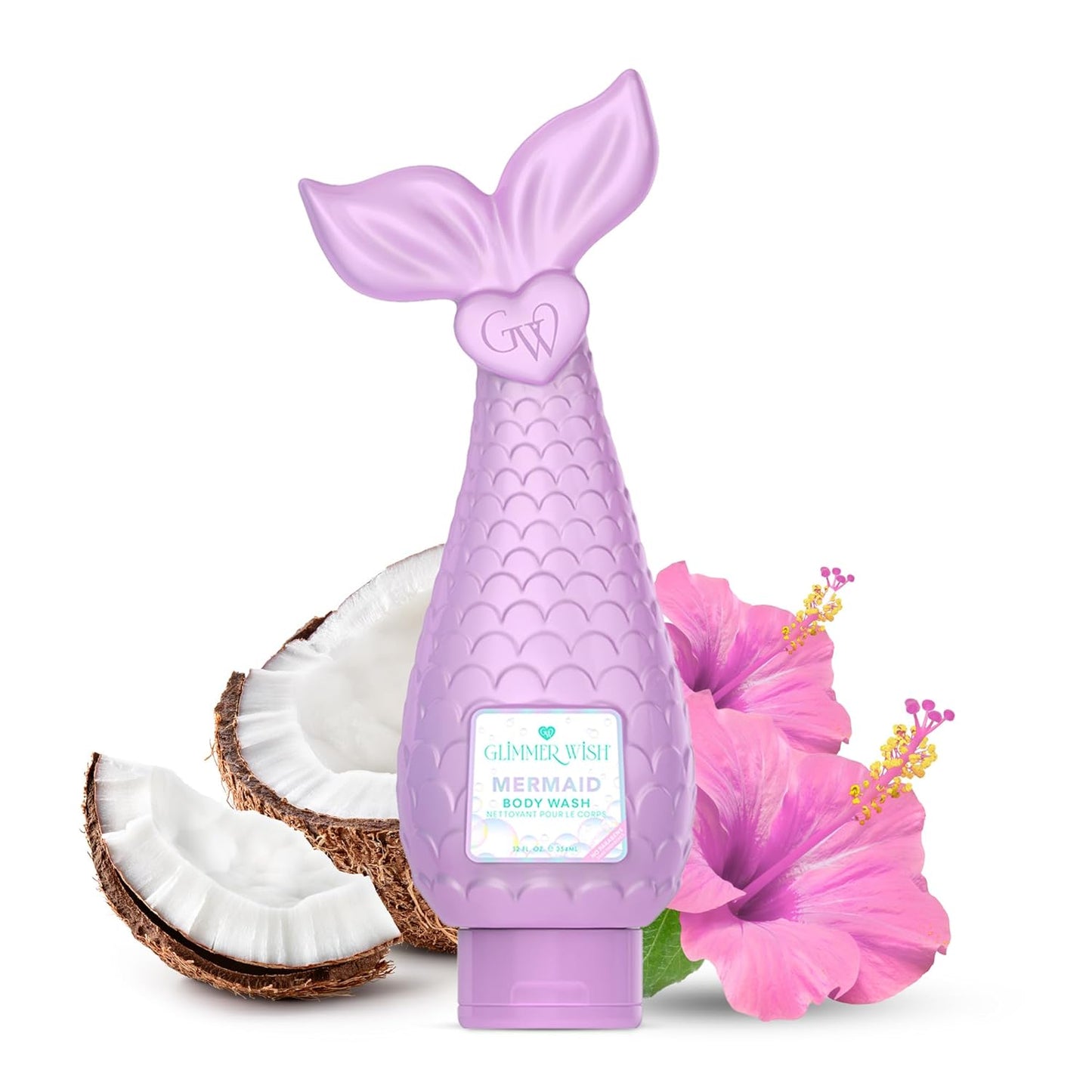 Glimmer Wish Mermaid Kids Body Wash, Gentle Cleanser and Moisturizing Sulfate Free Body Wash, Skin Care for Kids, Tropical Beach Scent, 12 Fl Oz