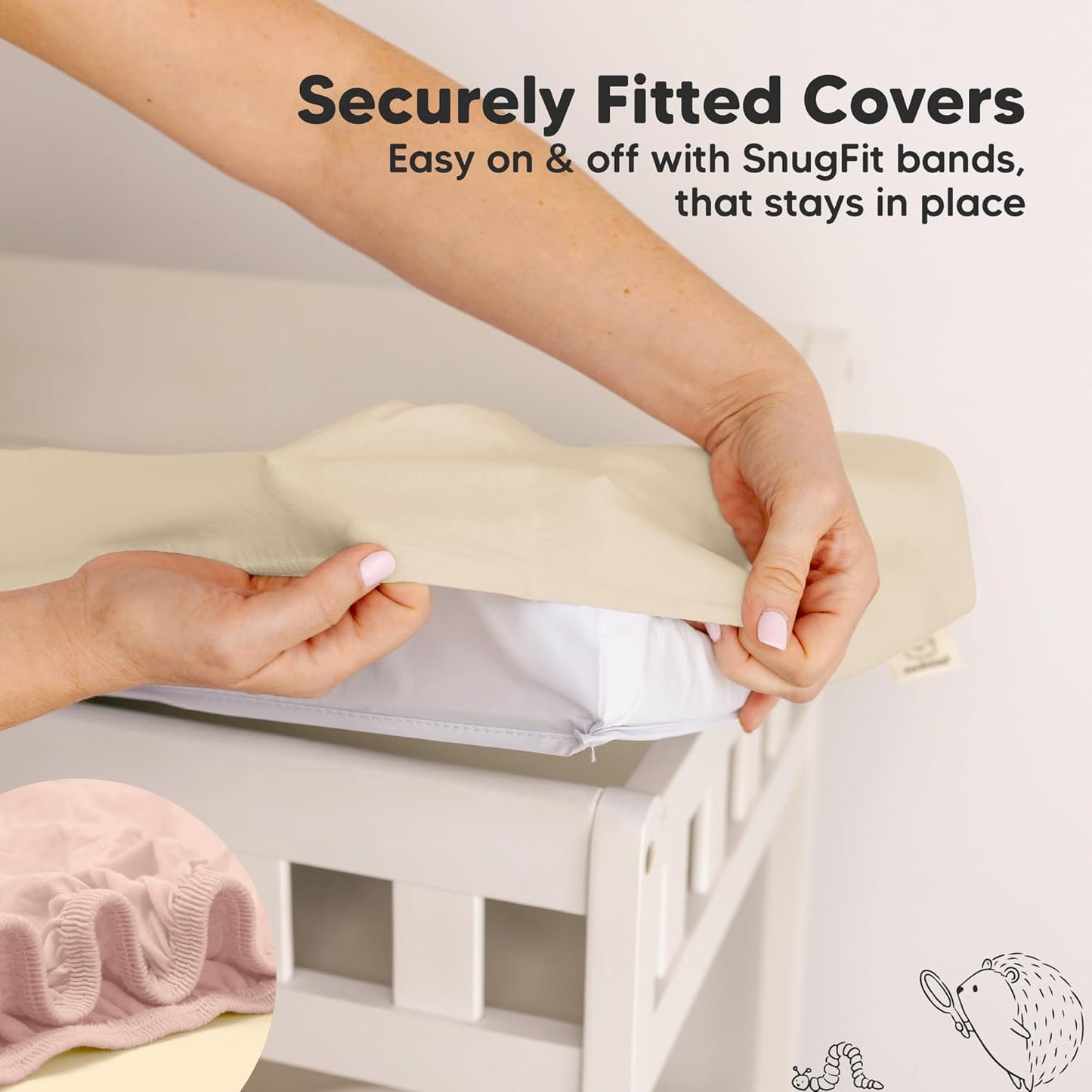 2-Pack Organic Changing Pad Covers for Girl, Boy, Neutral - 100% Cotton Changing Table Pad Cover, Soft Baby Nursery Diaper Changing Pad Sheets, Contour Changing Pads Liners, Change Pad Cover (Cameo)