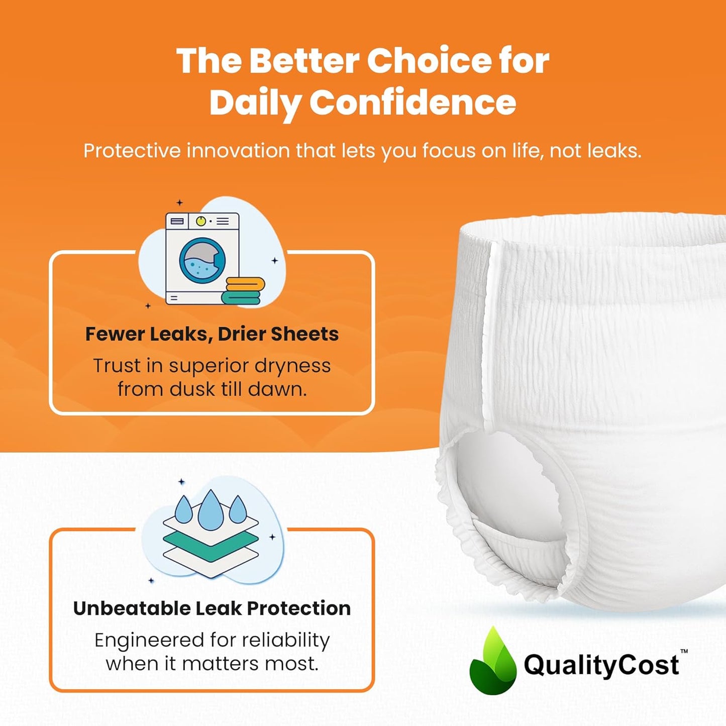 QualityCost Adult Incontinence Underwear Pull-Up, 40Pack, Heavy Duty Briefs for Men and Women, Maximum Absorbency, Leak Proof, Disposable Pull-Ups for Overnight Protection, Size 3XL (64-85 inch Waist)