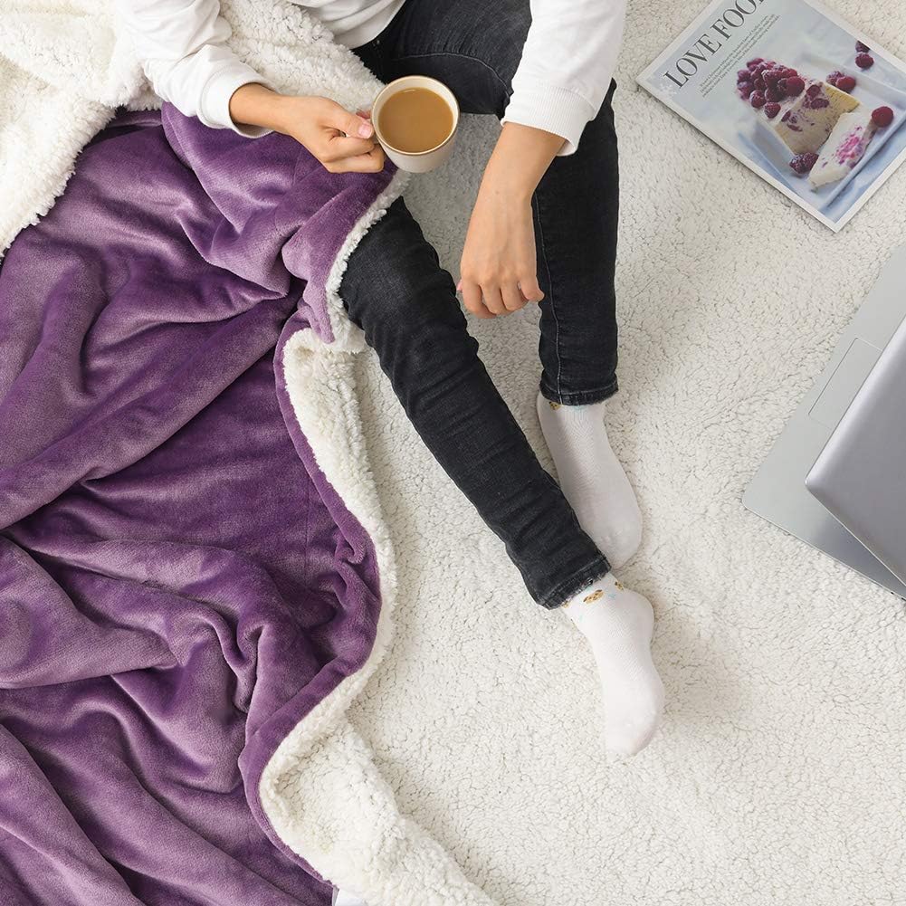 NANPIPER Throw Blanket Reversible Sherpa Flannel Bed Blanket Super Soft Fuzzy Plush Fleece Microfiber (90"x90" Cassis Purple) Queen