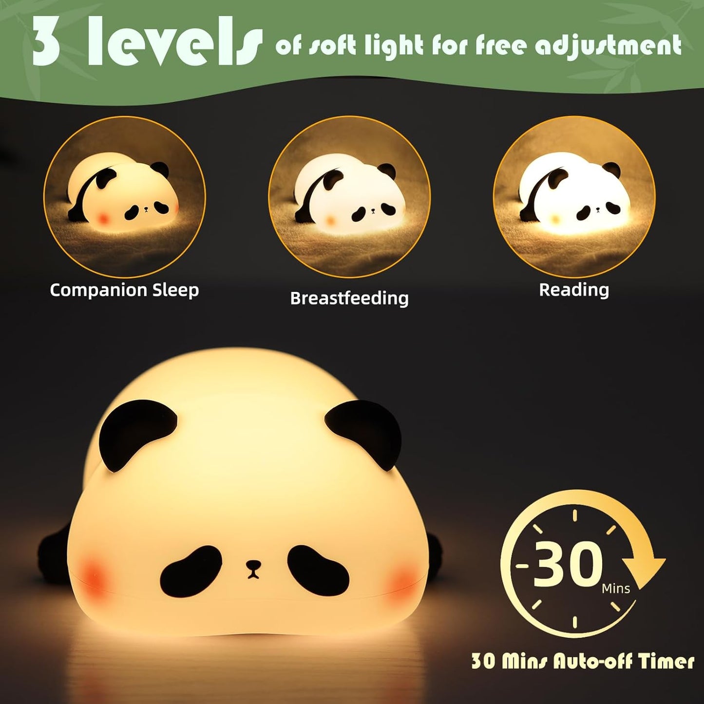 YISUN Cute Panda Night Light, LED Squishy Night Light, Food Grade Silicone, Rechargeable Nursery Nightlight with 3 Level Dimmable Bedside Touch Lamp for Room Decor, Funny Gifts for Boys Girls
