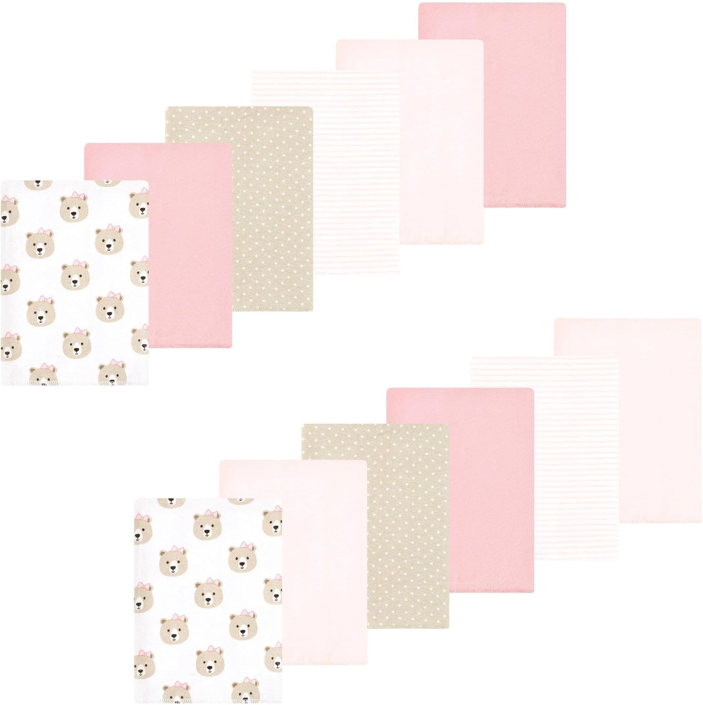 Luvable Friends Hudson Baby Flannel Burp Cloths 12pk, Rosy Taupe Bear