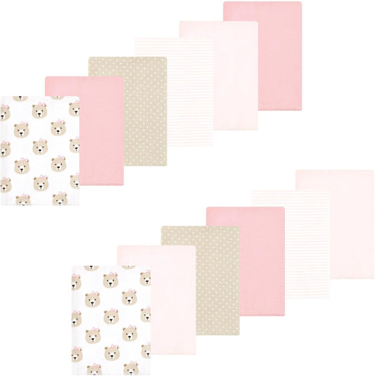 Luvable Friends Hudson Baby Flannel Burp Cloths 12pk, Rosy Taupe Bear