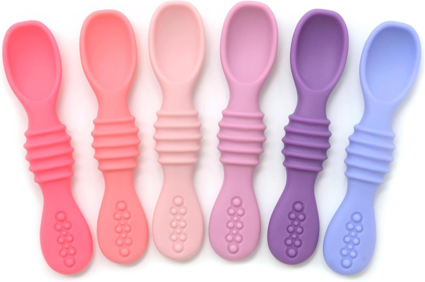 PrimaStella Silicone Chew Spoon Set for Babies and Toddlers - Safety Tested - BPA Free - Microwave, Dishwasher and Freezer Safe - Rosy Shades