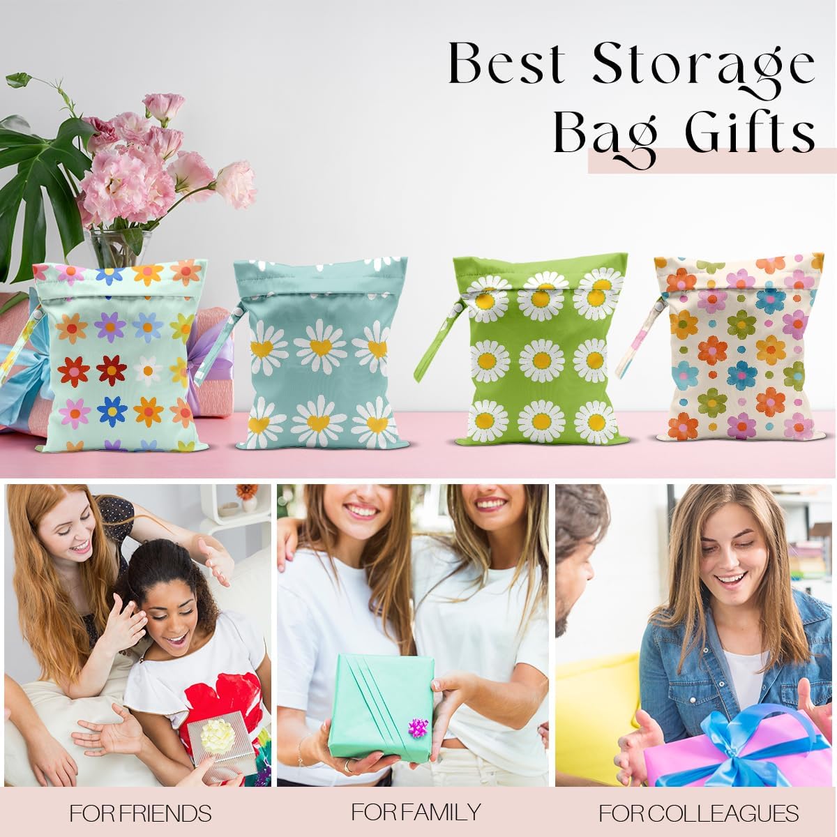 4 Pack Wet Bag for Swimsuit, Beach Travel Essentials Wet Dry Bag, for Sunscreen Toiletry Dirty Clothes Yoga Gym Diaper, Friend Summer Beach Vacation Gifts. Chrysanthemum