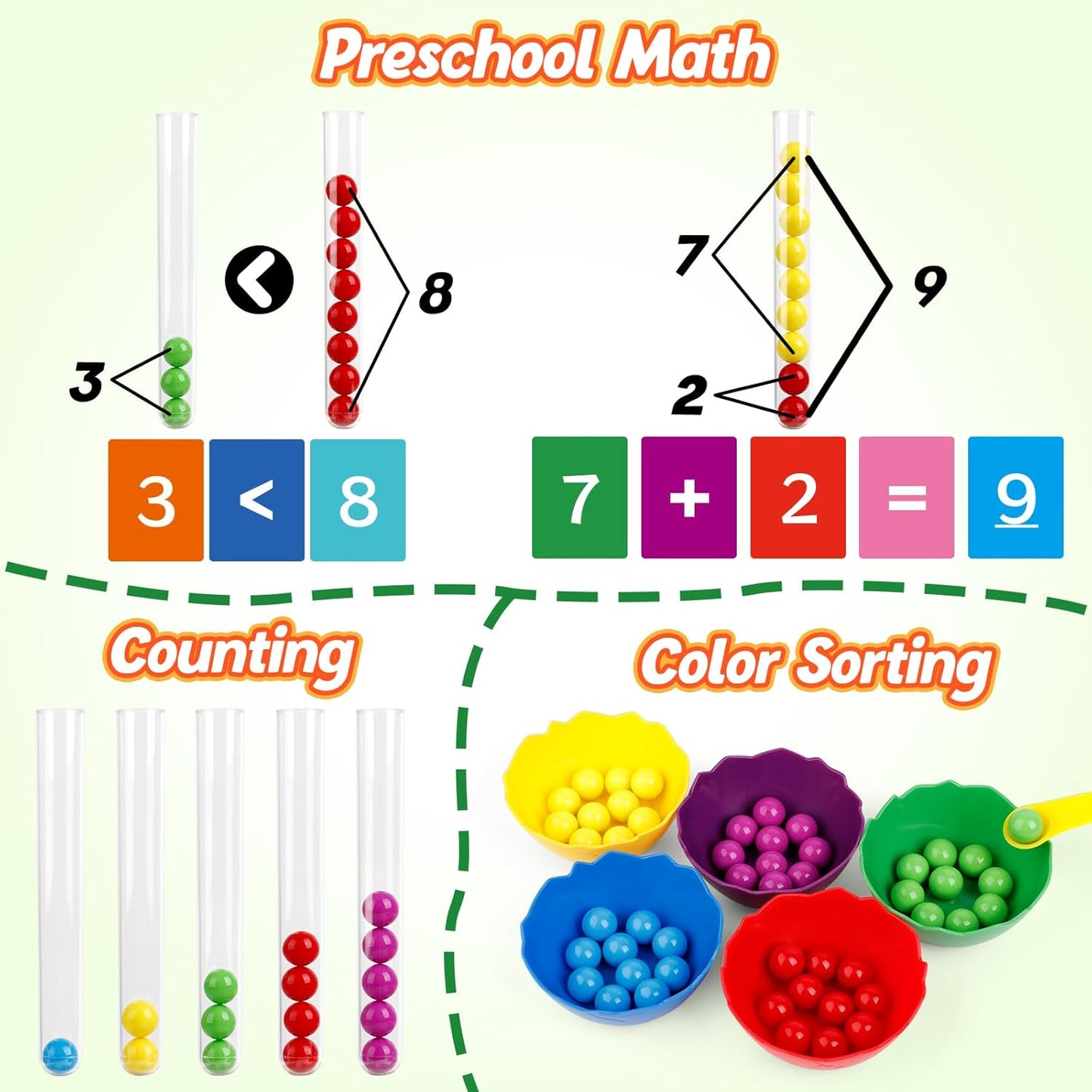 Aizweb Counting and Color Sorting Toys for Toddlers, Montessori Toys Preschool Kindergarten Learning Activities,STEM Math Manipulatives Matching Games Educational Learning Fine Motor Skills