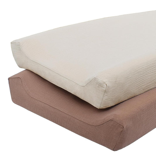 Owlowla Muslin Changing Pad Cover 2PACK,Soft Muslin Cotton Diaper Changing Pad Covers Changing Table Cover for Baby Boy Girl(Natural&Caramel)