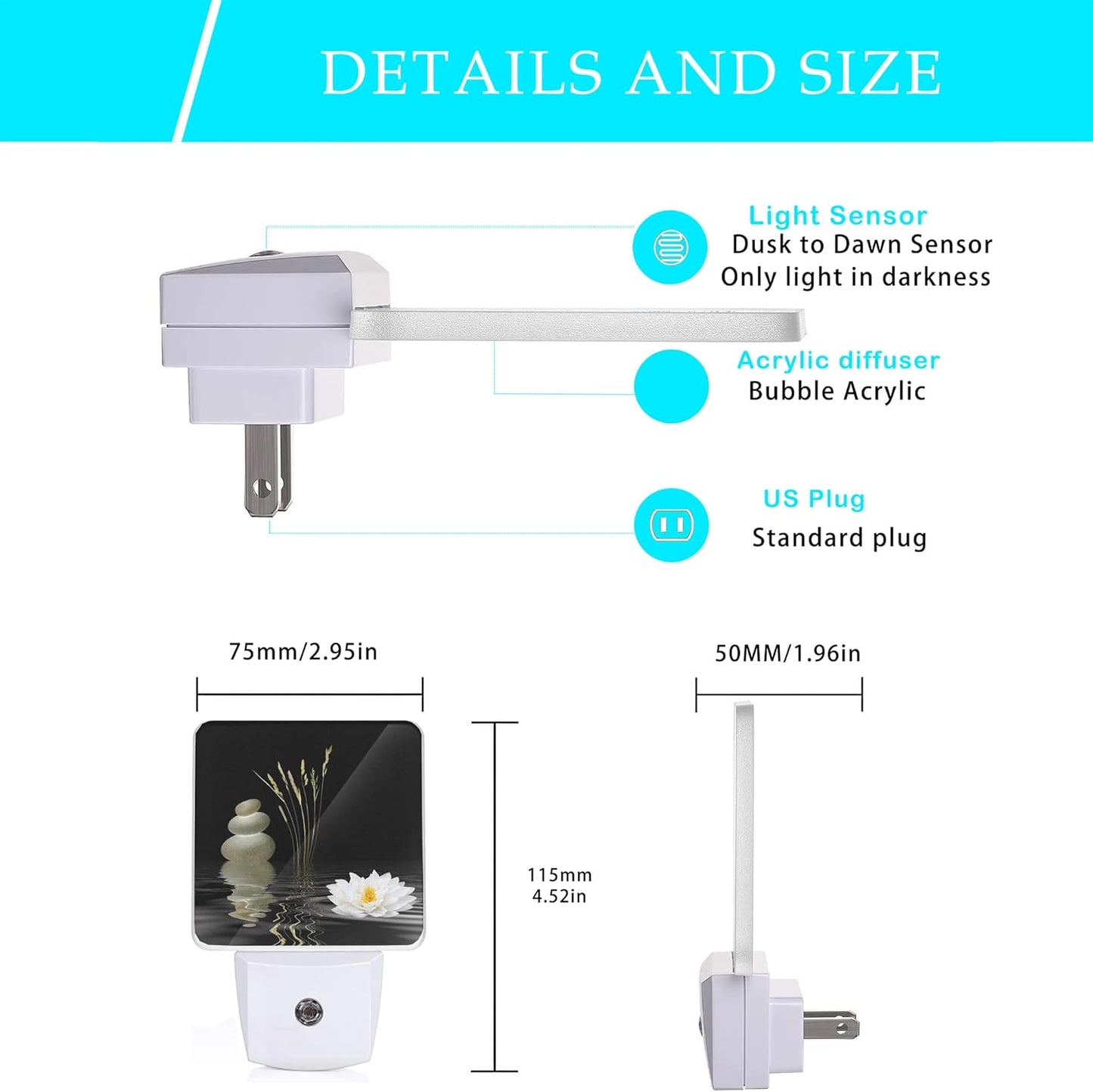 Zen Spa Night Light,Grey Stones Lotus Night Lights Plug into Wall Dusk to Dawn Sensor Led Lamp for Women Men,Led Lights for Stairway/Hallway/Bedroom,0.5W