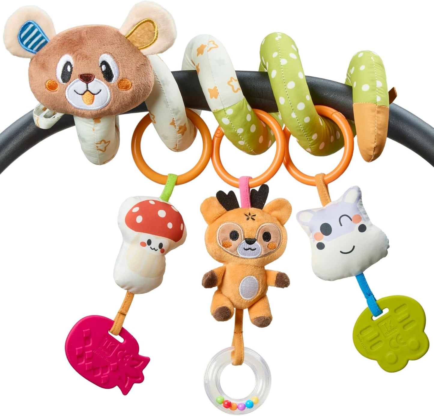 TUMAMA Baby Activity Toy Cute Bear Spiral Toy with Hanging Toys, Clips Detachable Sensory Stimulating Baby Toys 0-3 3-6 Months for Newborn Strollers Bassinets Crib Carseat