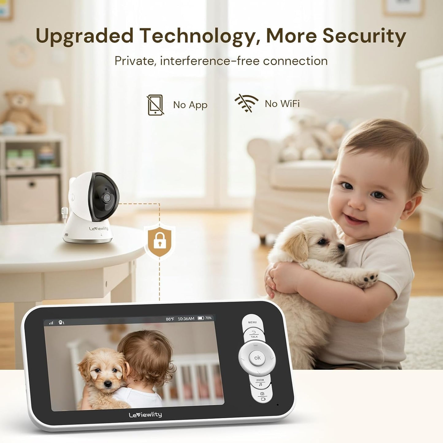 Leivewlity Baby Monitor No WiFi with Camera and Audio, 5" 1080P HD Screen with 1100ft Range, 5000mAh Battery, 8X Zoom, Infrared Night Vision, VOX, 2-Way Talk, Photo & Video Record for Crib, Nursery