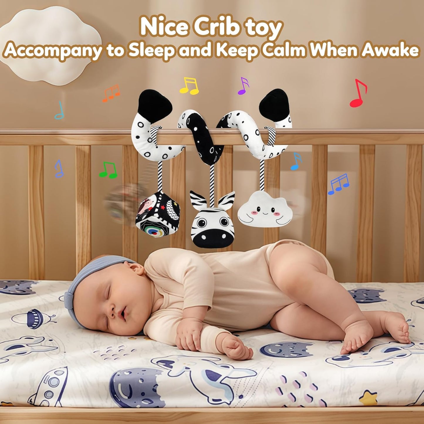 Baby Spiral Hanging Stroller and Car Seat Toys Black and White High Contrast Sensory Toy Newborn Plush Activity Toys Party Favors Gifts for Baby Shower -Zebra