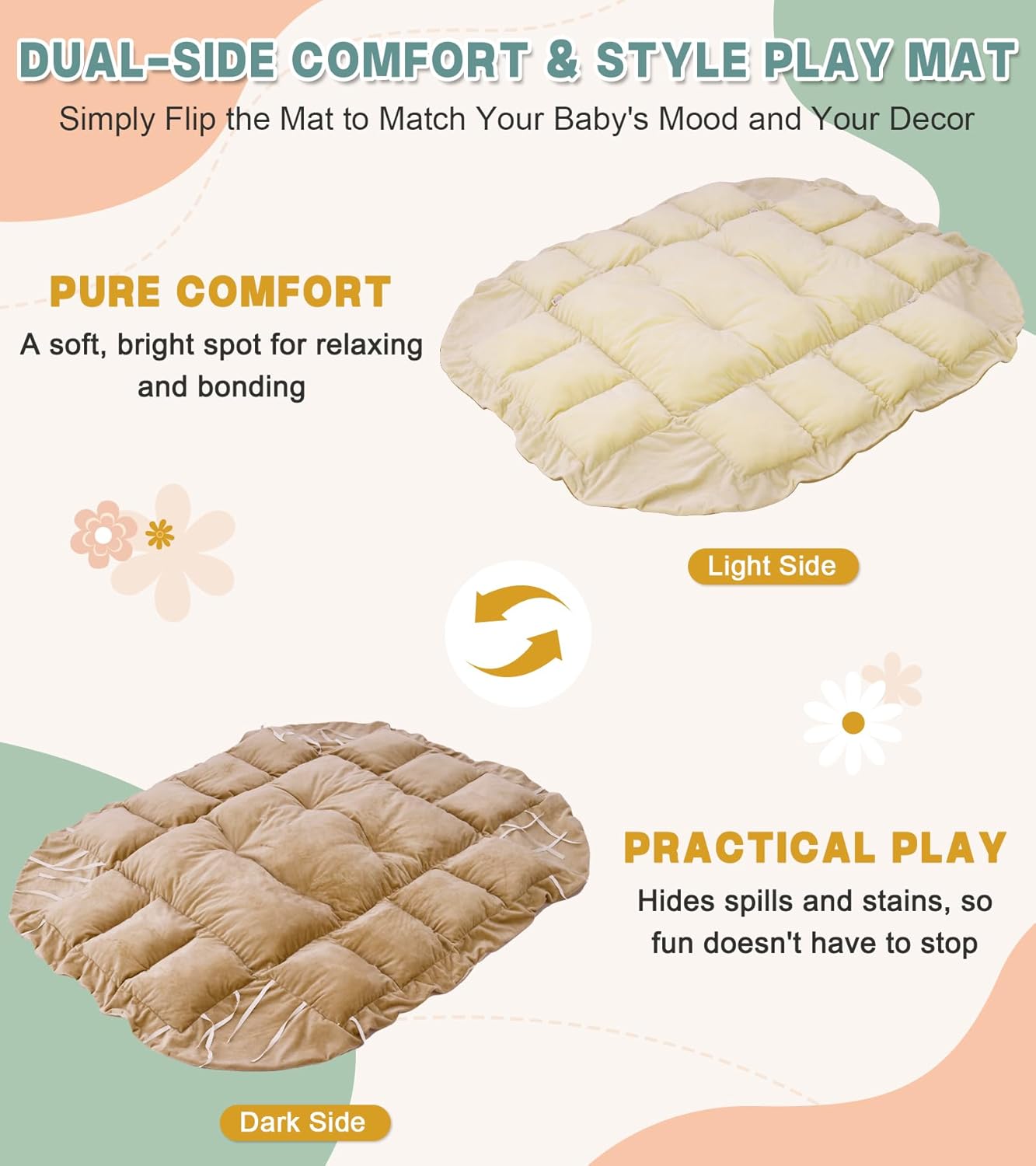 5-in-1 Baby Play Gym and Tummy Time Mat, Tummy Time Pillow & 12 Learning Cards, Plush Activity Mat with 6 Toys, Baby Gym, Convertible to Ball Pit & Pet Bed, Baby Gift, Cream