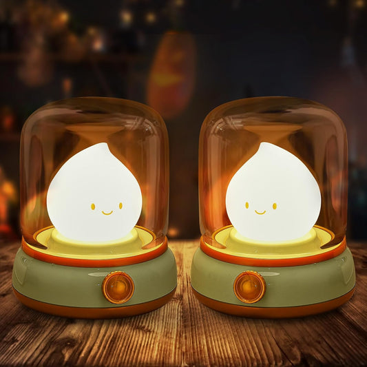 2Pack Ghost Campfire Night Light, Small Cute Desk Lamp, Dimmable Cordless Bedside Table Lamp, Rechargebale Battery Oprated Warm Night Light for Bedroom/Kids/Baby Nursery, Vintage Ambient Lighting