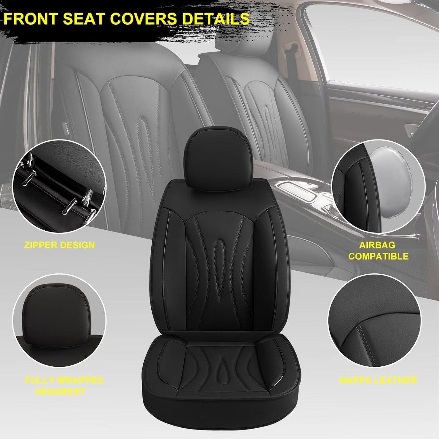 Car Seat Covers Full Set Fit for Subaru Crosstrek 2016-2025,Waterproof Laux Leather Seat Protectors for 5-Seat Vehicles(Black)