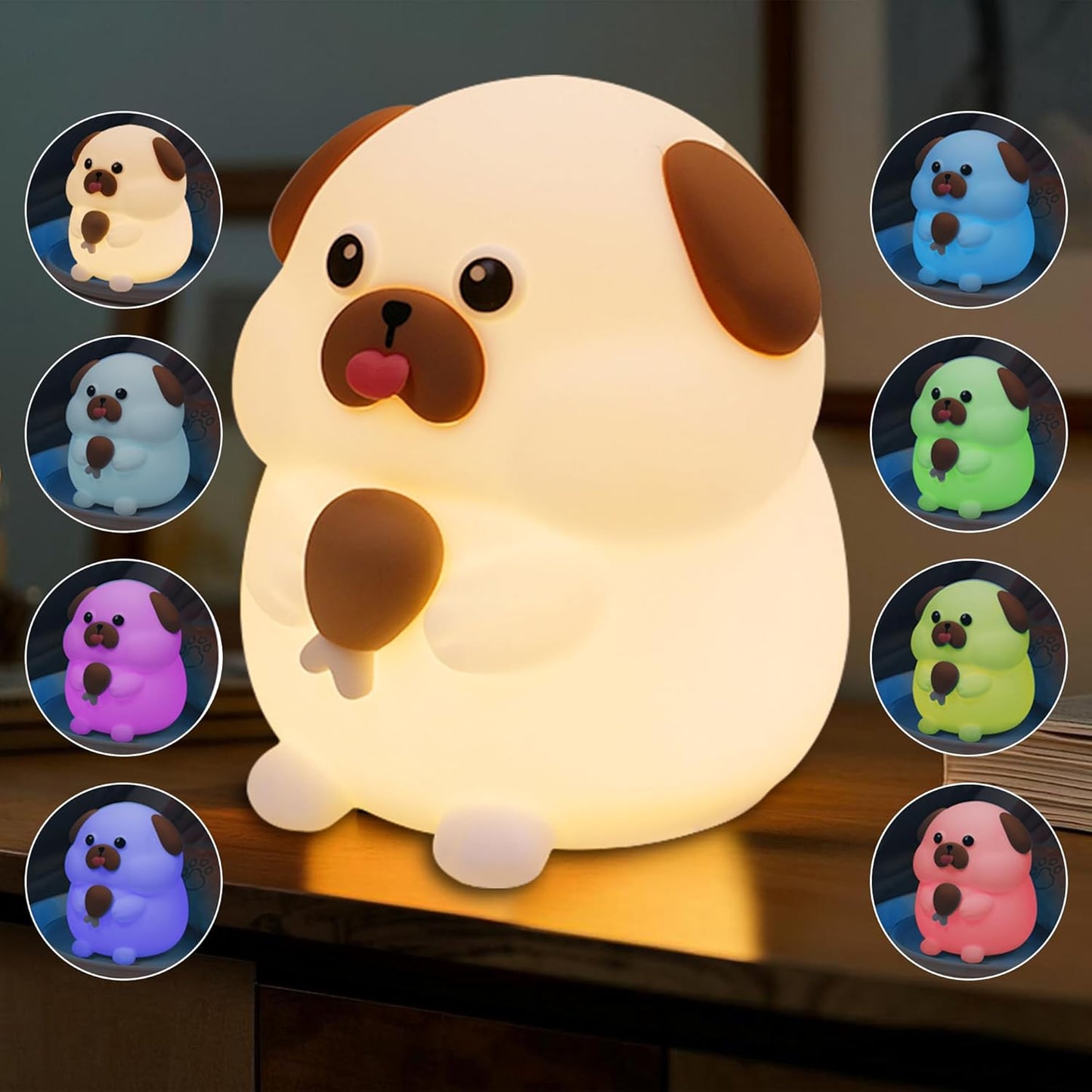 Greedy Dog Night Light for Kids, 3 Levels Dimmable Doggy Nursery Nightlight with Touch Color Change, Squishy Silicone Rechargeable Bedside Lamp for Children/Pregnant Mom/Elderly, Room Decor