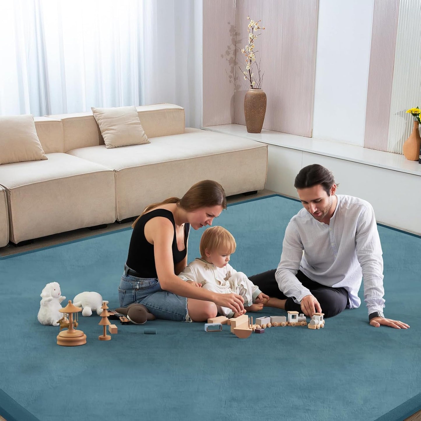 Baby Play Mat for Floor Tummy Time Mat Nursery Muscle Area Rug Playroom Rug Tatami 59"*59" Memory Foam 1.3" Thick Crawling For Babies,Toddlers, Infants, Kids,Floor(Green)