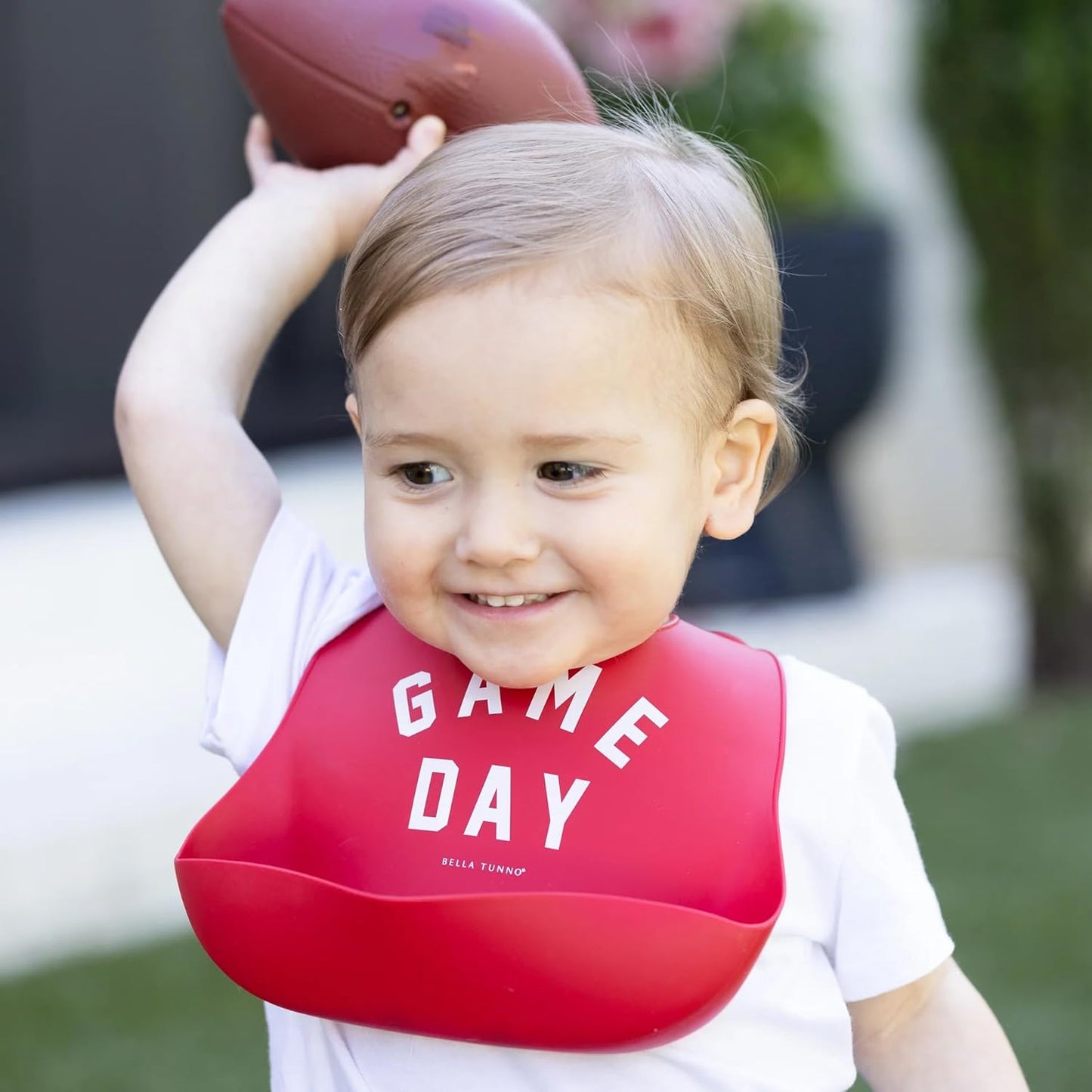 Baby Bib for Eating by Bella Tunno, Waterproof Silicone Bib with Large Food Catcher, Adjustable Fit for Babies 4-12 months & Toddlers 1-3 Years, Boys & Girls, Game Day