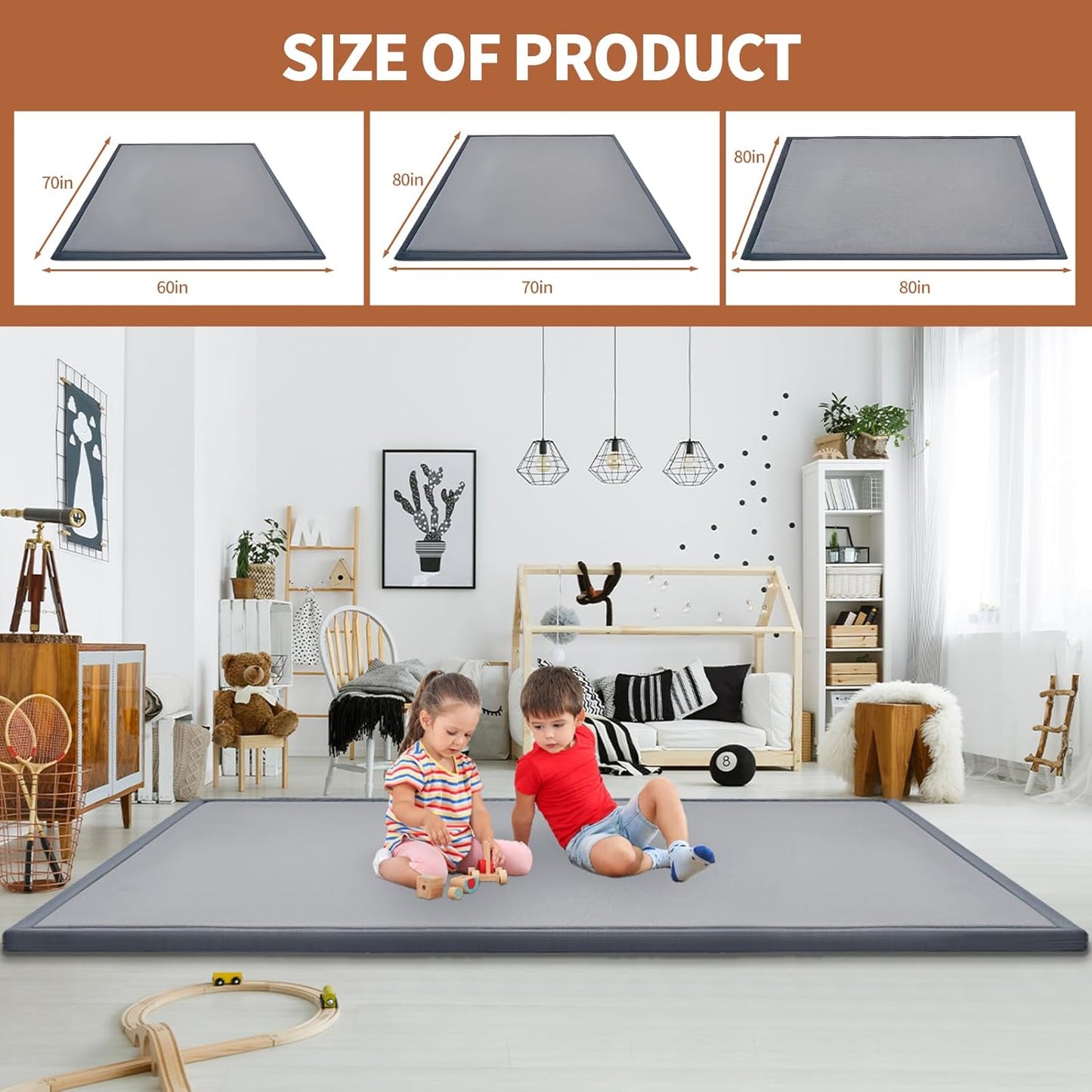 Baby Play Mat for Floor - 1.4" Thick Memory Foam Rug, 70"x59" Playpen Tummy Time Mat, Soft Velvet Nursery Rug, Large Padded Crawling Mats, Cushioned Pads for Playroom Toddlers, Infants, Yoga, Tatami