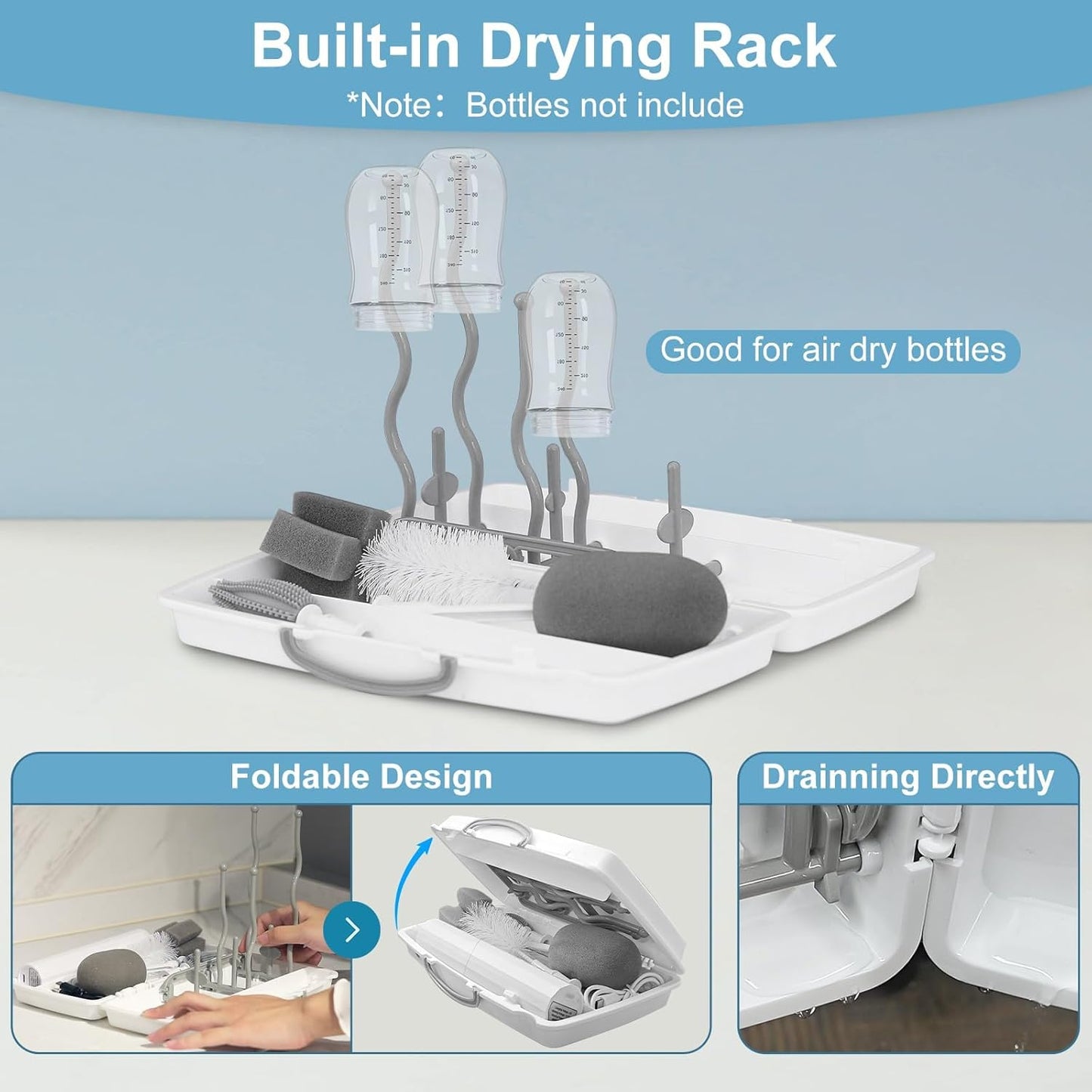 Yoobao Electric Baby Bottle Cleaner Kit, Rechargeable Travel Bottle Cleaner Set with Drying Rack, 3 Speed Cleaning Modes, Nipple, Straw, Sponge Brush, Ideal Present for After Birth Moms