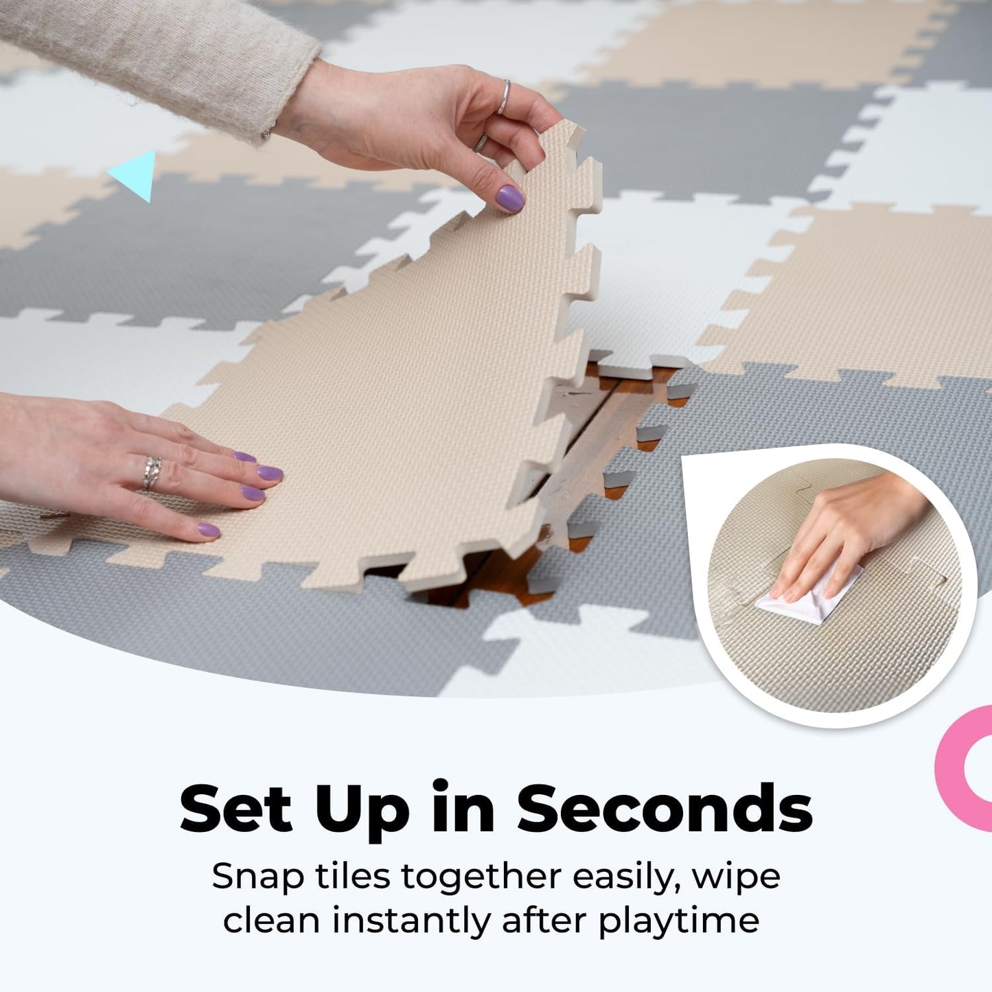 MioTetto Baby Play Mat, Comfortable Tummy Time Mat – Portable Foam Floor Tiles, Safe baby mat for floor for Crawling & Development, Soft play mat for babies 0-6 months, Stylish interlocking foam tiles